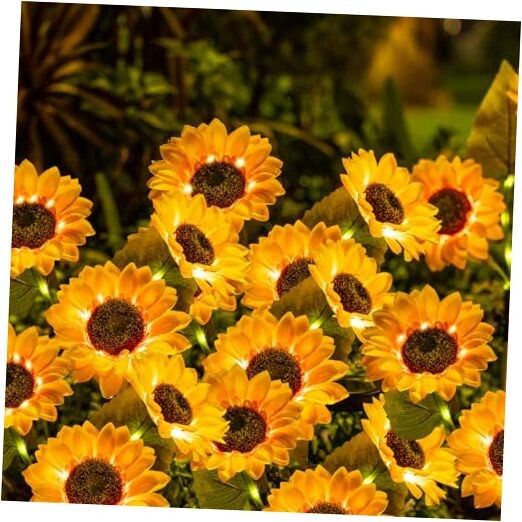 6 Packs Solar Sunflowers Outdoor Waterproof with 18 Flowers, Yellow-Sunflower