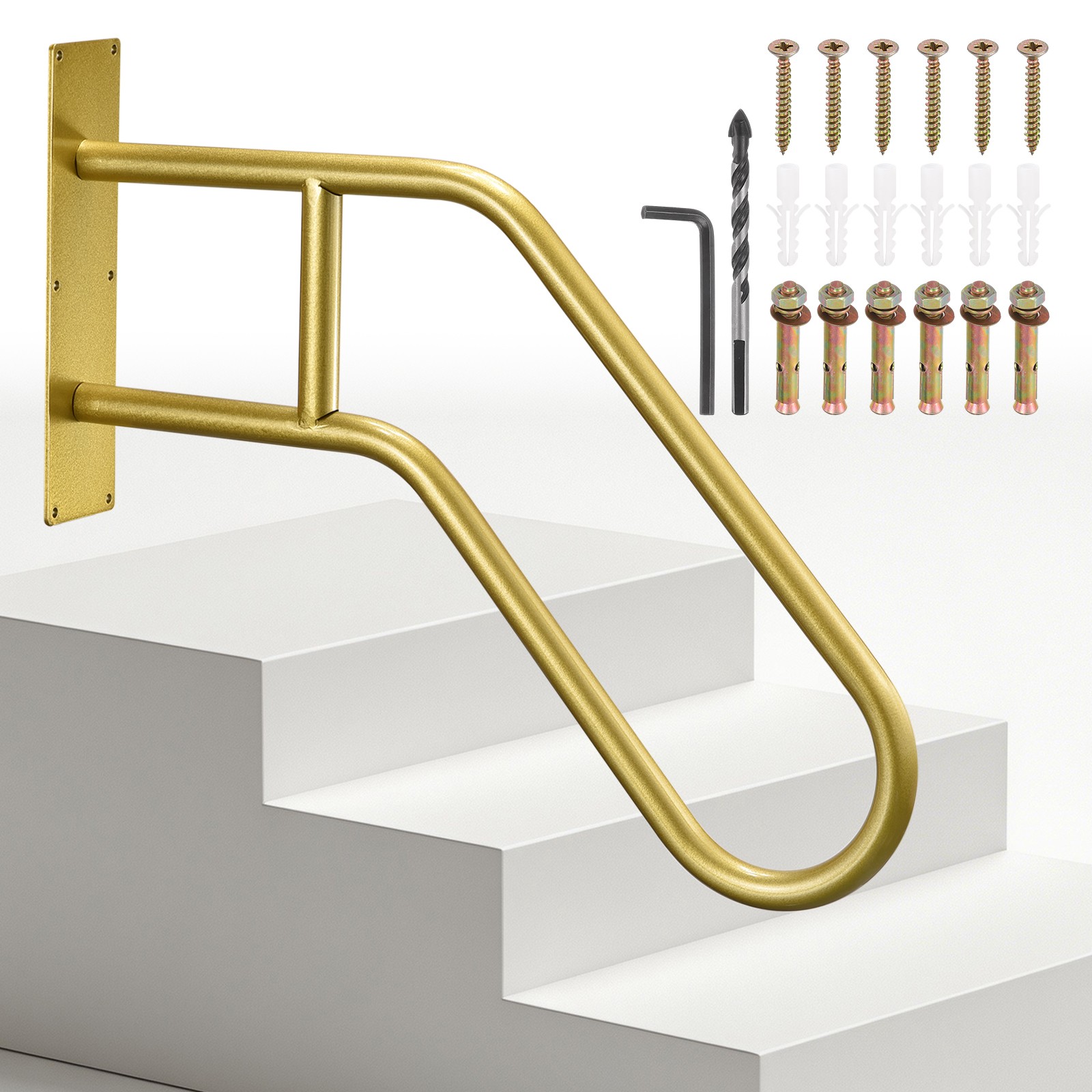 Door Handrails, 22.83" with 1 Brace Bar for Stairs Porch, Gold Tone