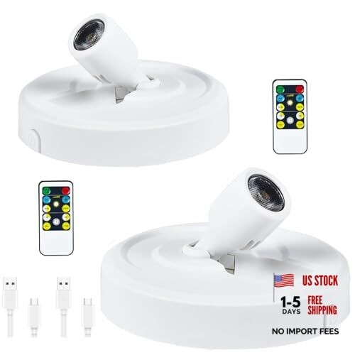 Wireless LED Spotlight Indoor with Chargeable 2 Pack Rechargeable White-A