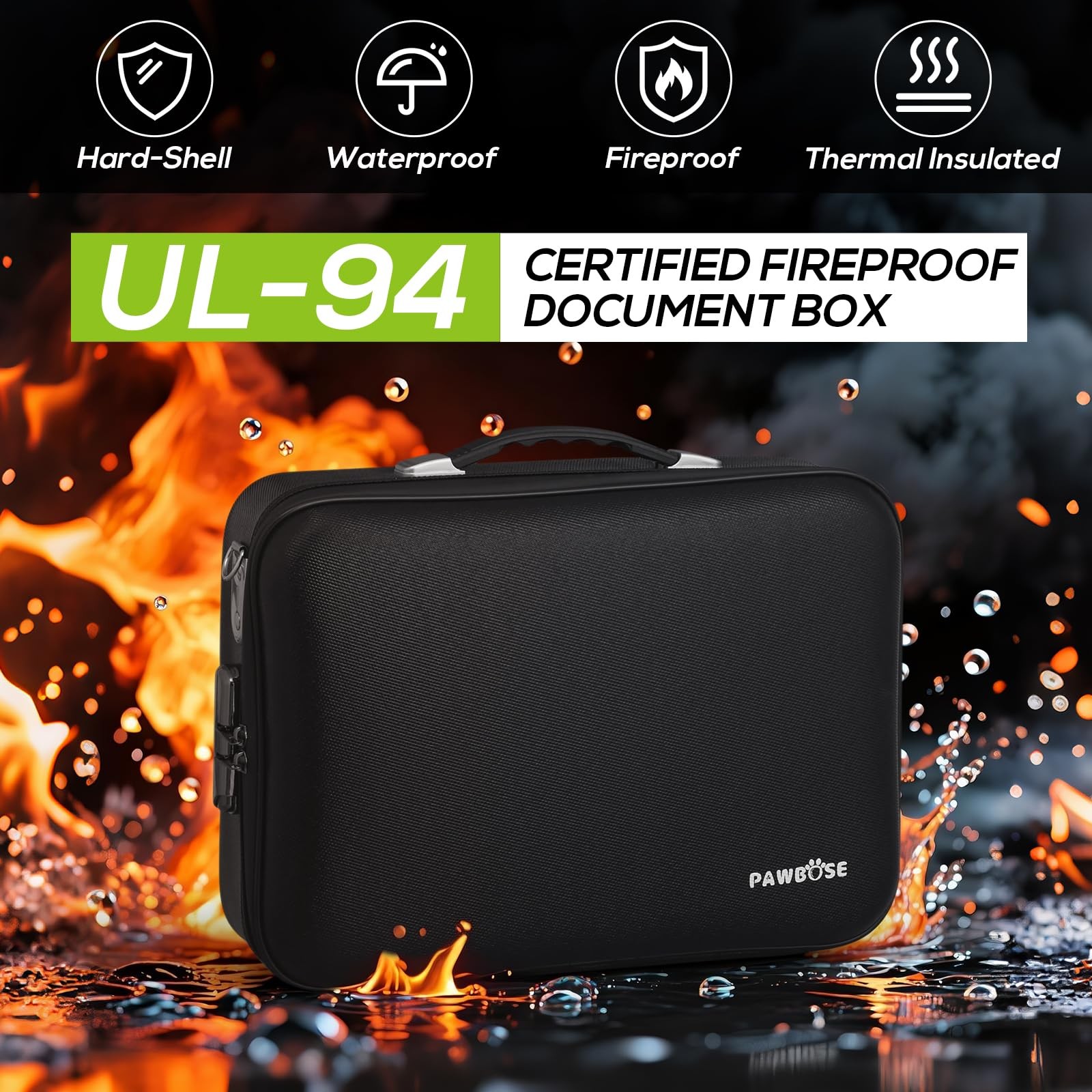 Fireproof Document Box with Combination Lock, Fireproof Water-Resistant Hard ...