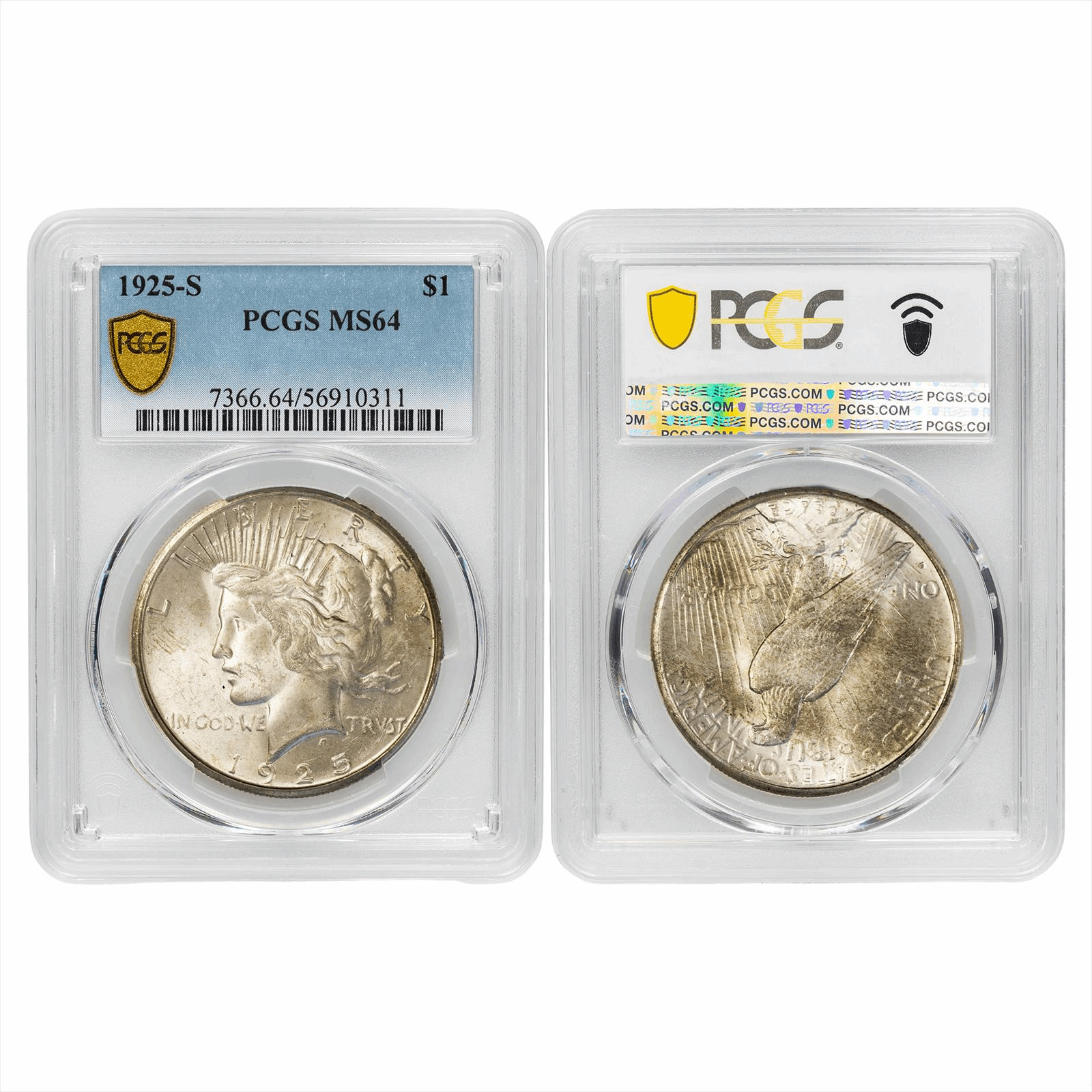 1925S Silver Peace Dollar $1 PCGS MS 64
