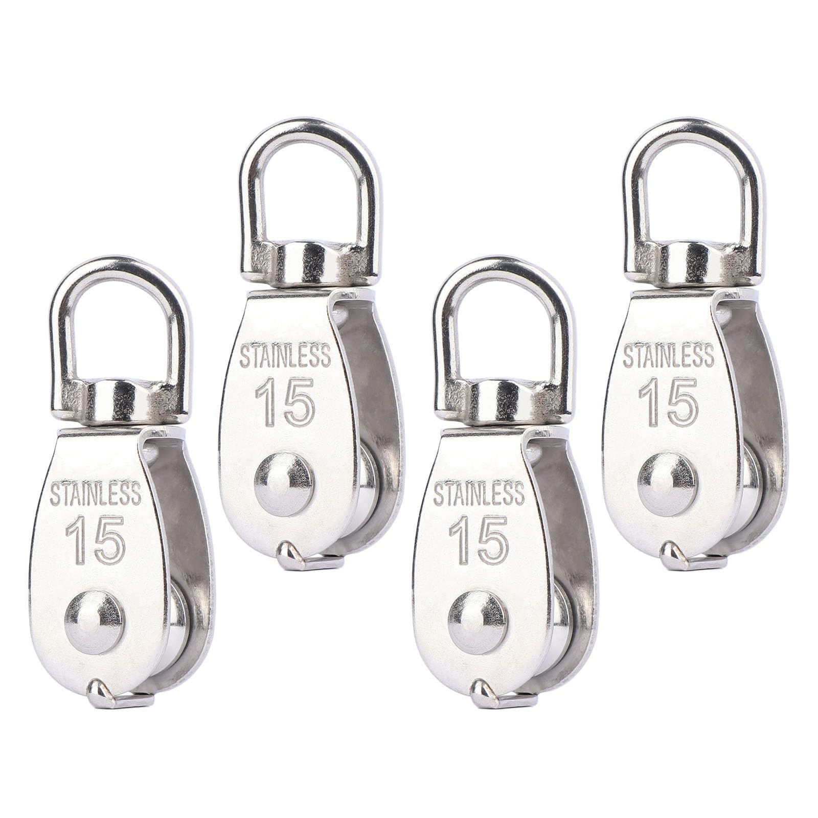 4PCS M15 Single Pulley Snatch Block 304 Stainless Steel Lifting Crane Swivel ...