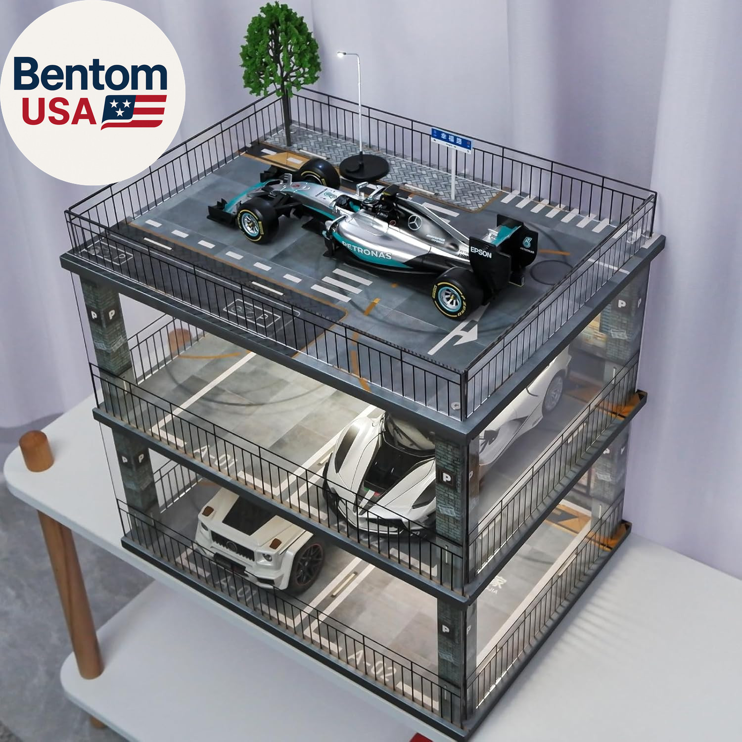 1:18 Scale Diecast Model Car Display Case Cabinet with USB Lights and Dust Cover