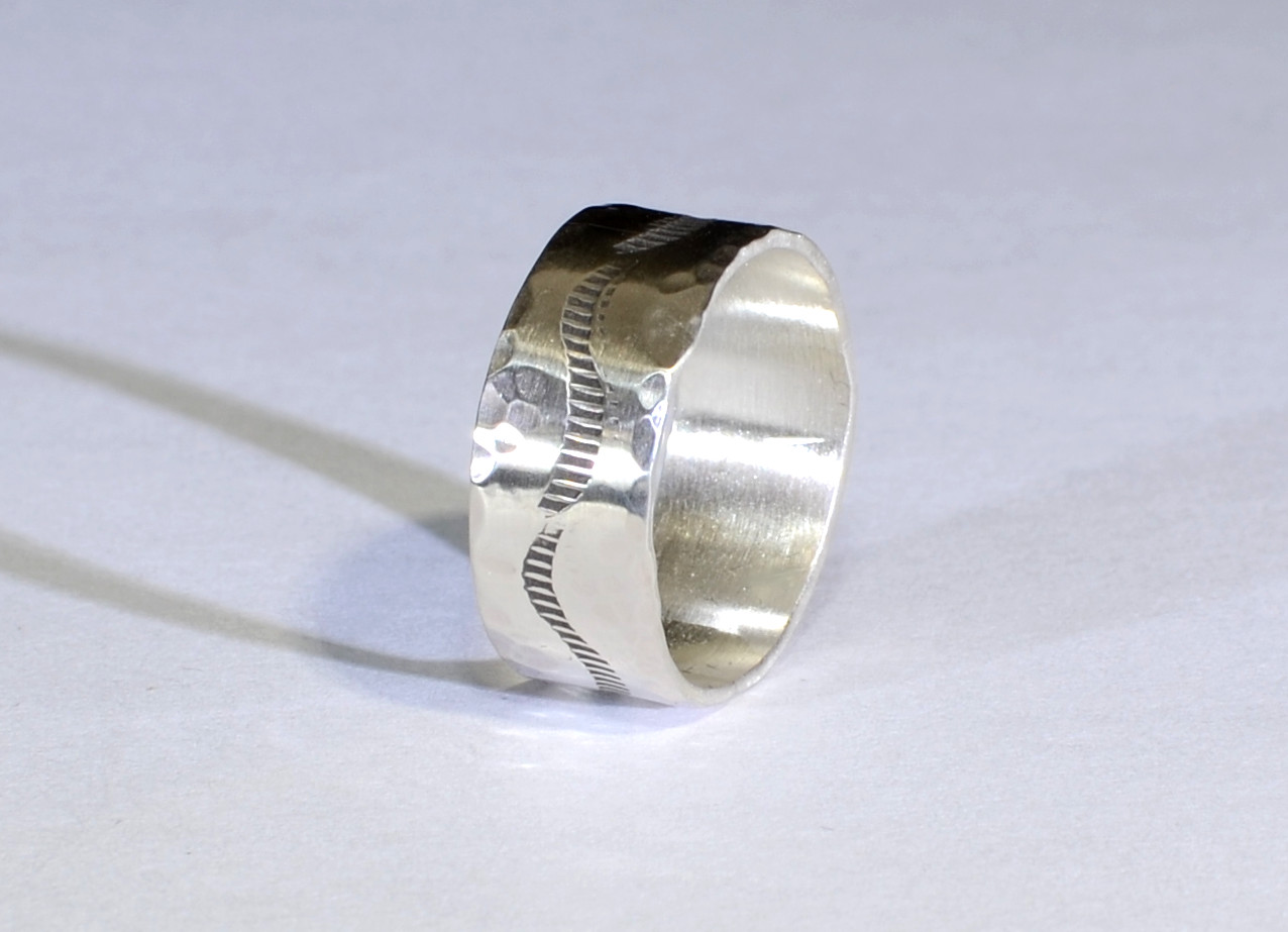 sterling ring with hand stamped pattern