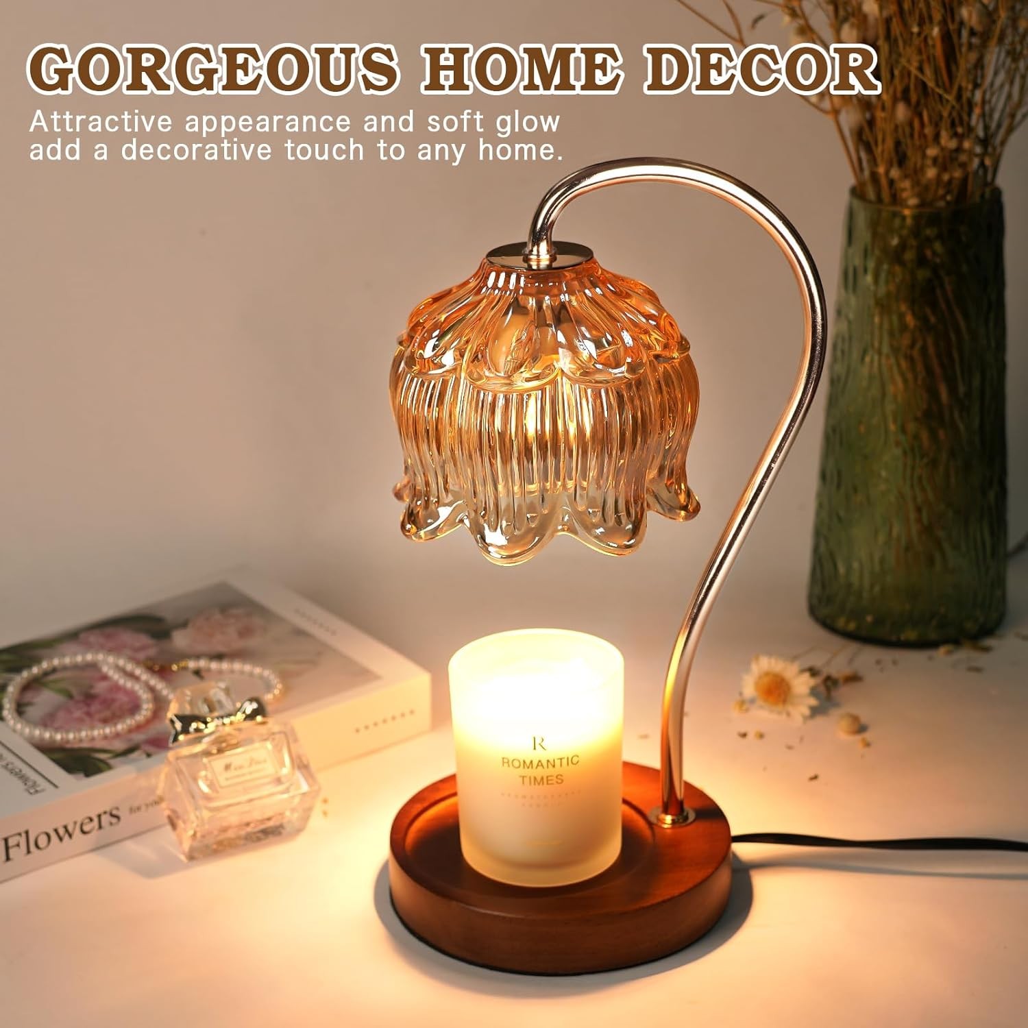 Flower Candle Warmer Lamp with Timer, Dimmable Warmer,