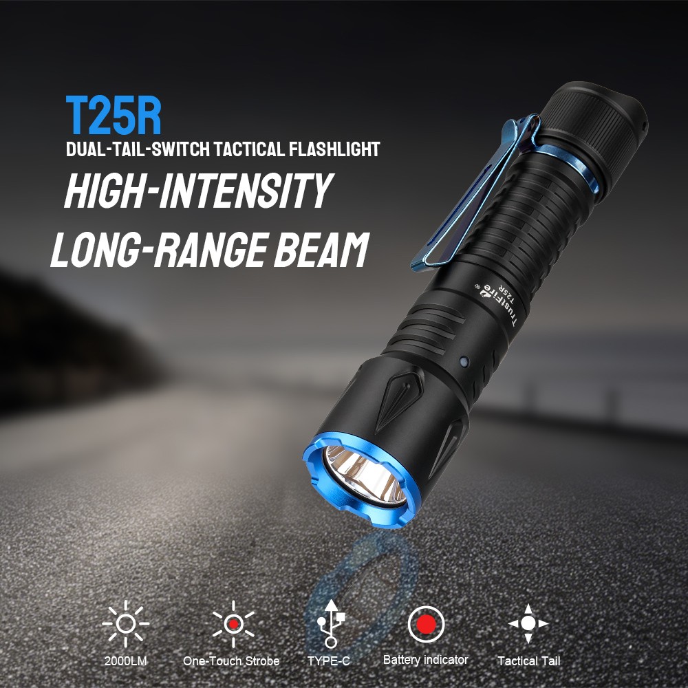 Trustfire T25R Dual-Tail-Switch ledTactical Flashlight 2000LM One-Touch Strobe