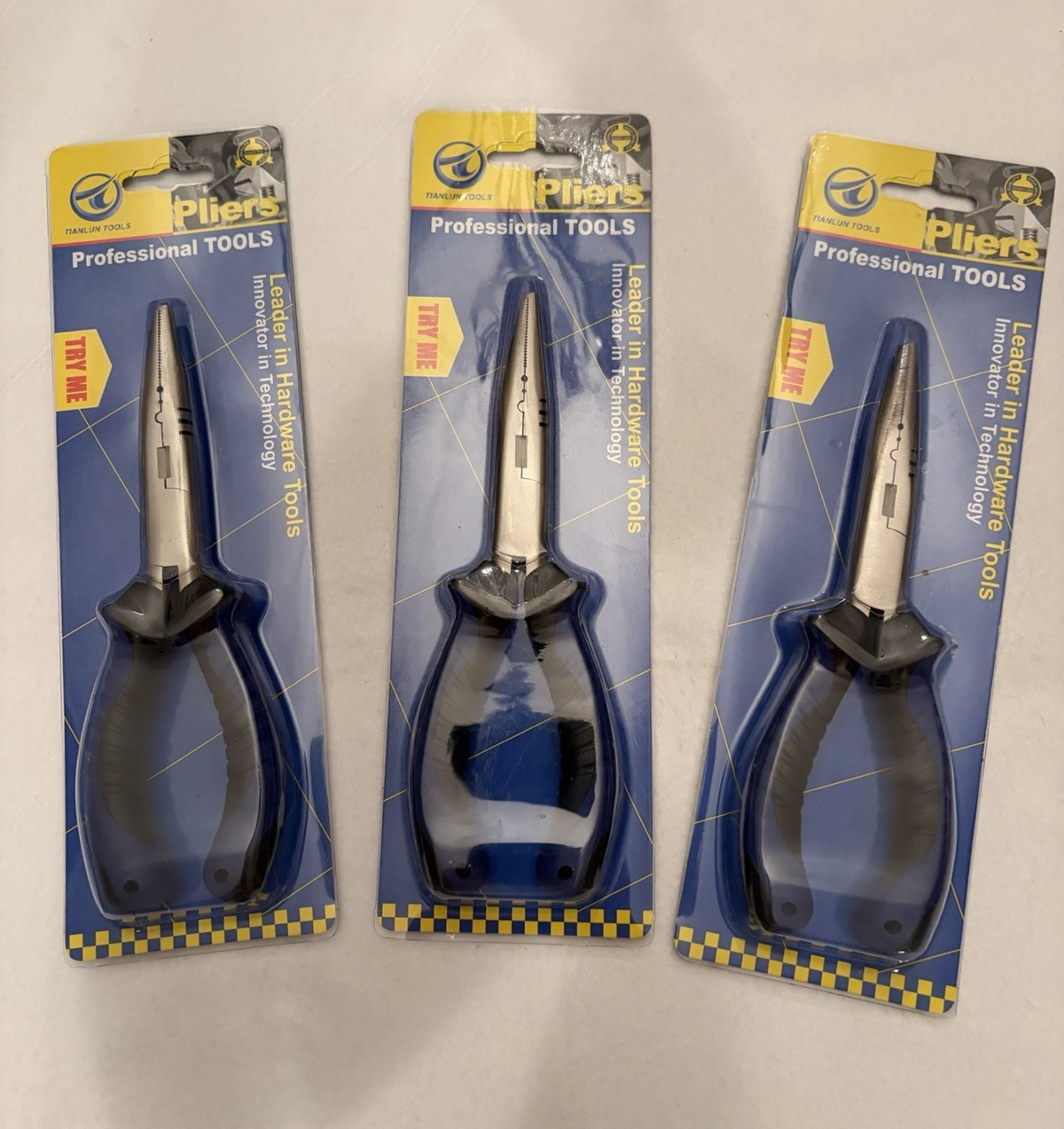 TIANLUN TOOLS Long-Nose Pliers 3-Pack 6 in Cushion Grip Steel Blue/Black