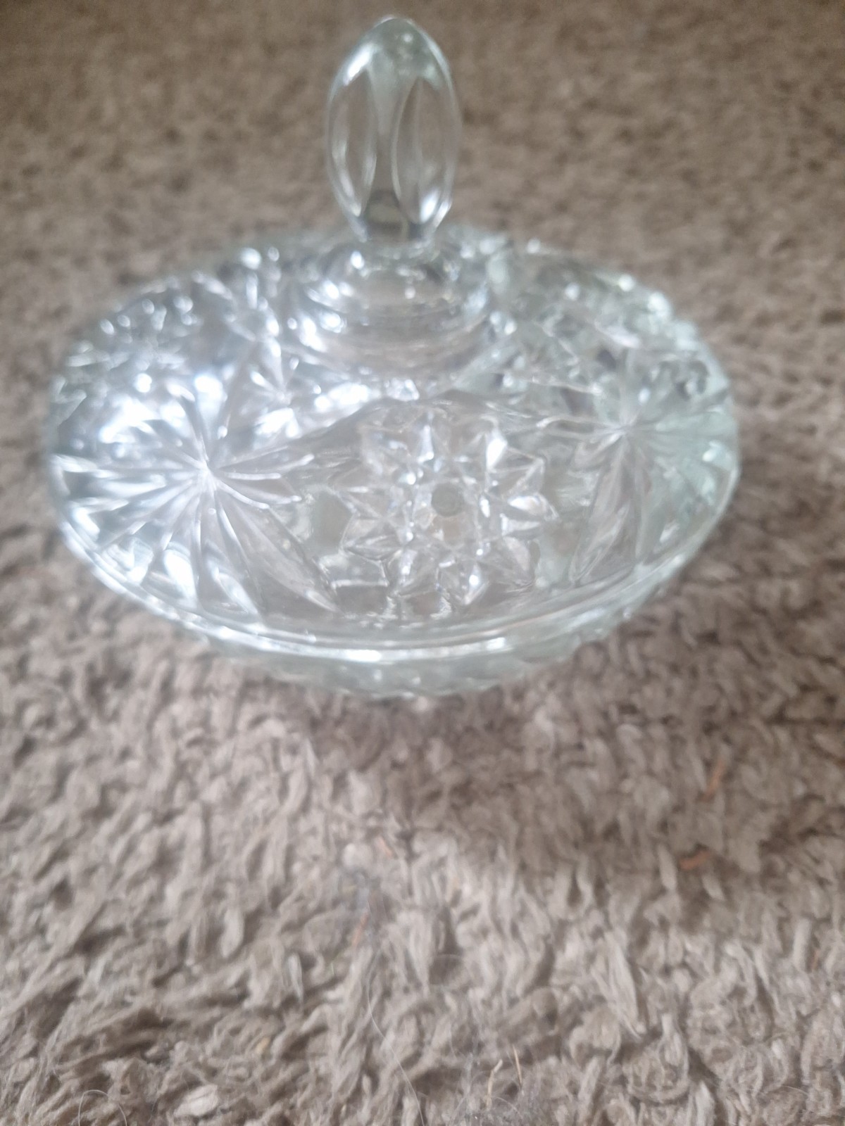 7 In Vintage 1960’s  Prescut Clear Glass Star Of David Candy Dish with Lid