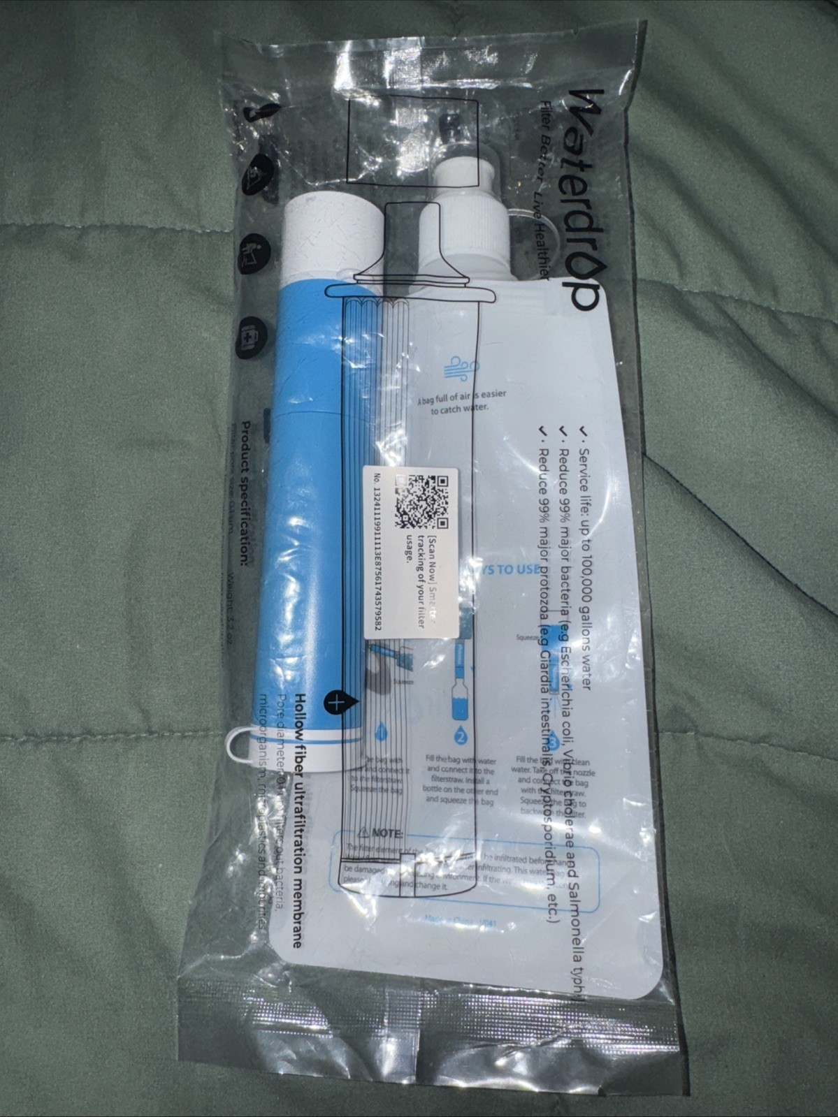WATERDROP WATER FILTER STRAW W/WATER Pouch Water Filtration System