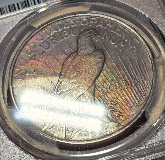 1922 Peace Dollar PCGS AU DET QC Rainbow Toned Color Triple Cresent Monster Coin