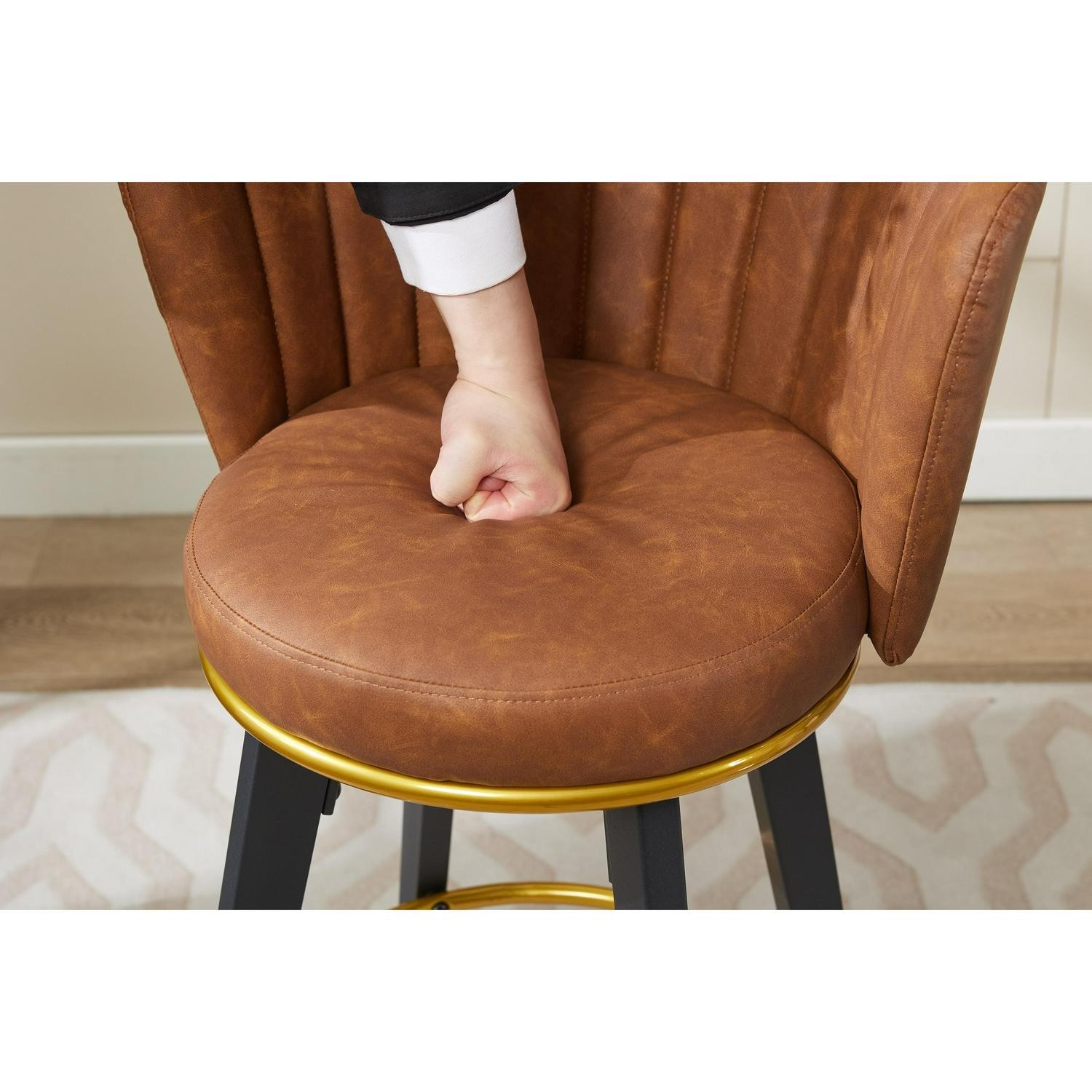 Ostweer Furniture Set Of 2 26 H 360 Swivel Upholstered Barstools - Beige