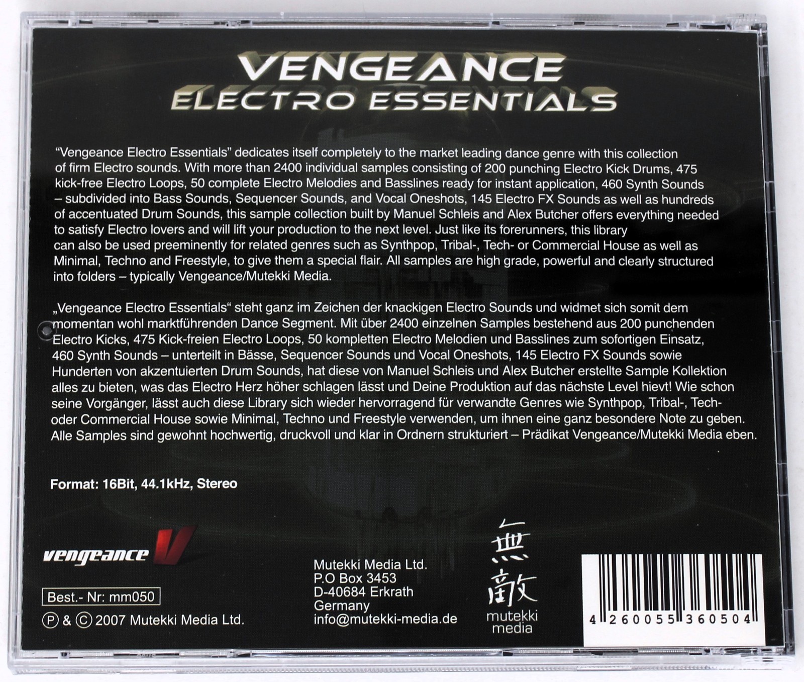 Mutekki Media Vengeance Electro Essentials Sample/Sound Library/Sampling CD