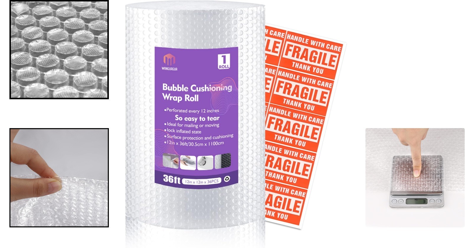 Durable Perforated Nylon Bubble Wrap 12" x 36' – Ideal for Moving and Mailing