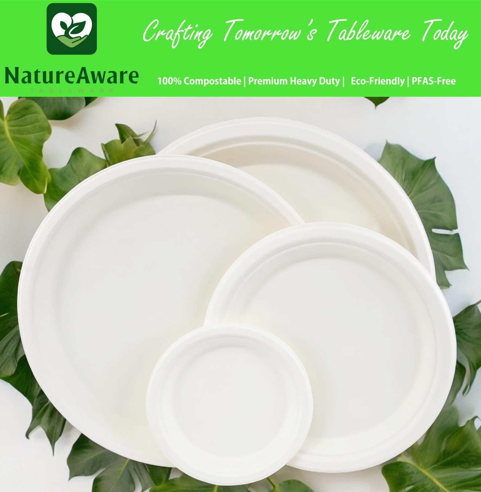 Premium 7 Inch Round White Paper Plates [50-Pack] -100% Compostable & Eco-Fri...