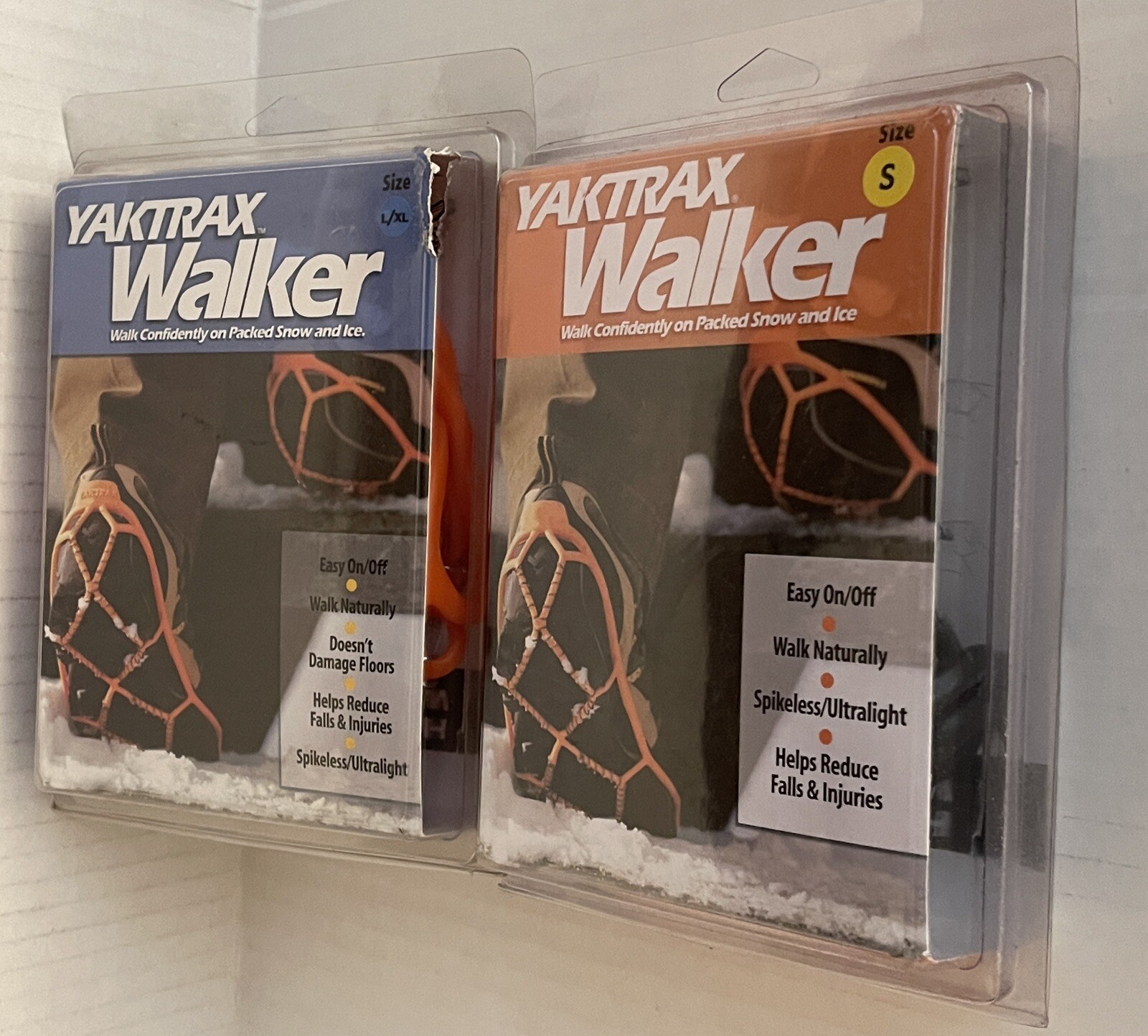 Pack of 2 Yaktrax Walker for Snow and Ice Orange Color L/XL and Black Color S