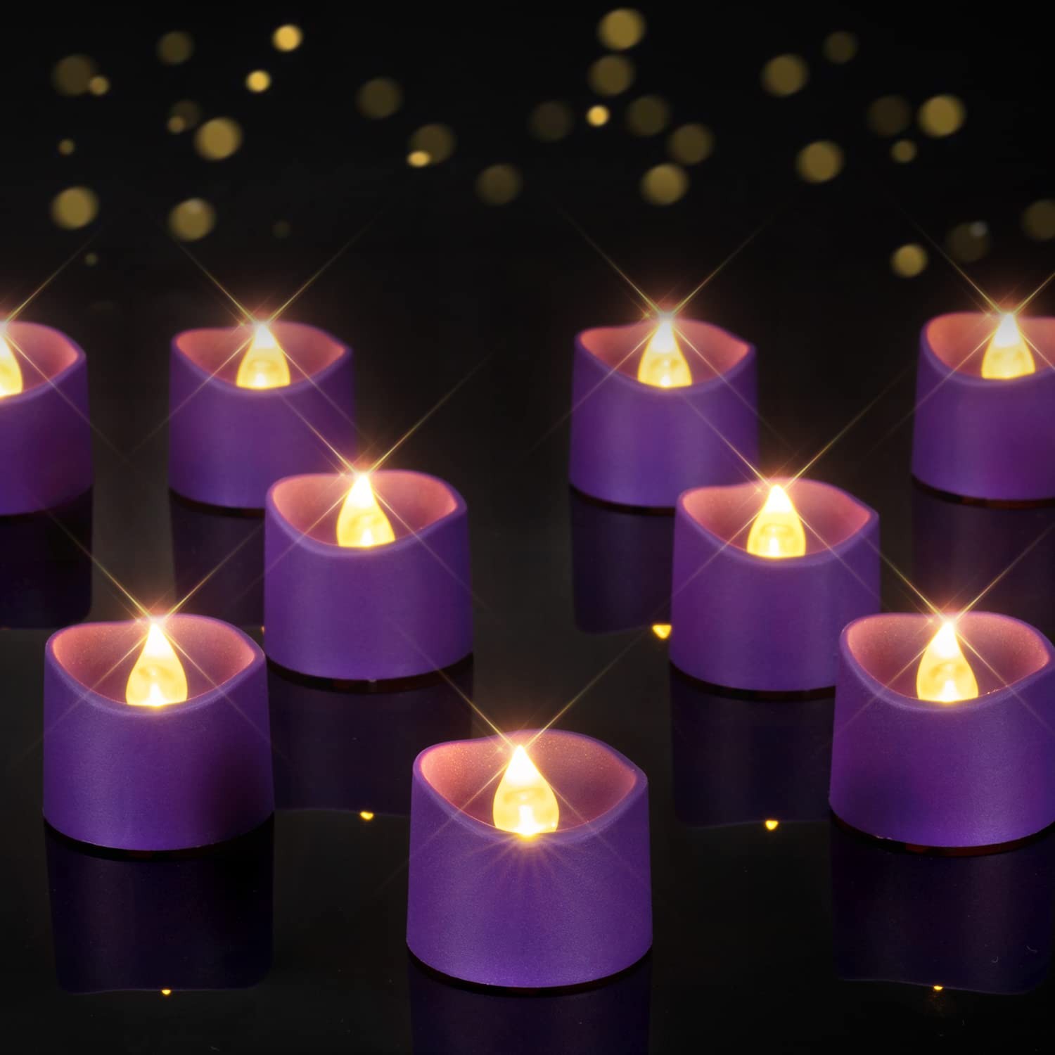 Homemory Purple Tea Lights Candles Battery Operated, Pack of 24,