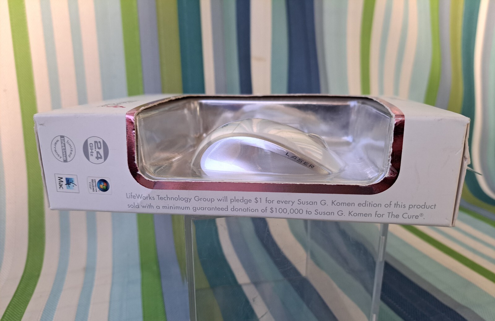 iHome Wireless Laser Notebook Mouse Susan G. Komen White & Silver NIB BIN06