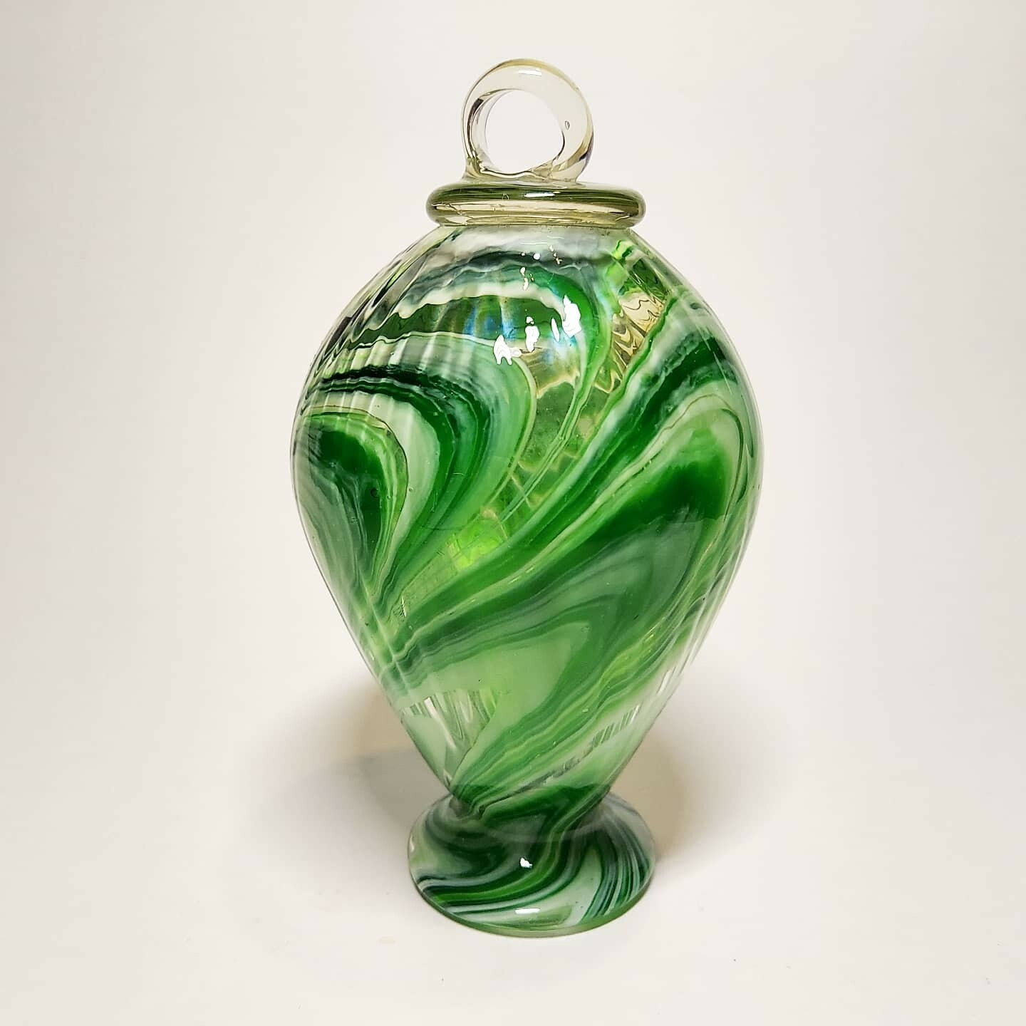 Vintage Handblown Glass Green White Suncatcher Ornament