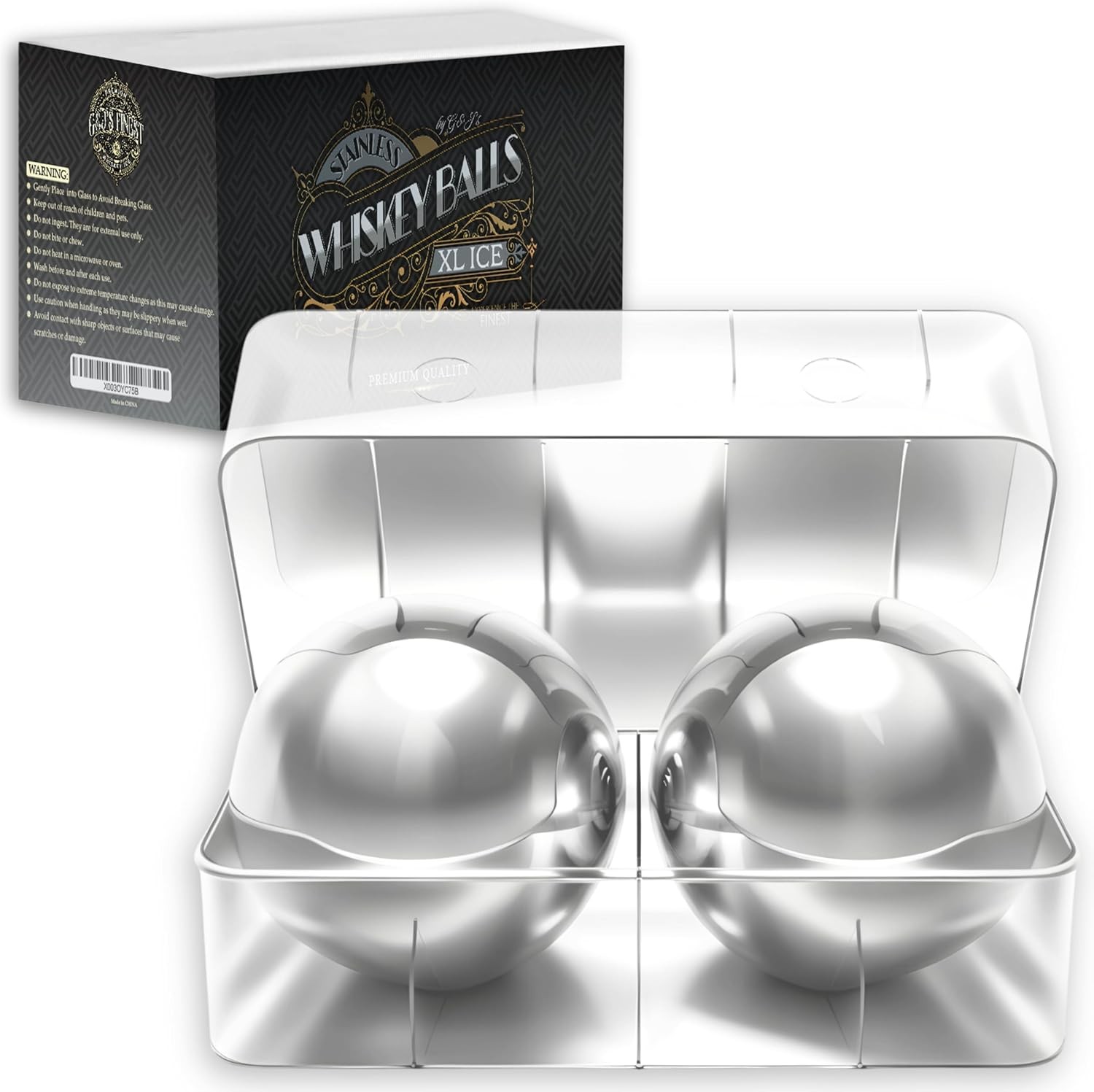 G&J's Finest 2-Pack XXL 55mm Stainless Steel Whiskey Chilling Balls with Freezer