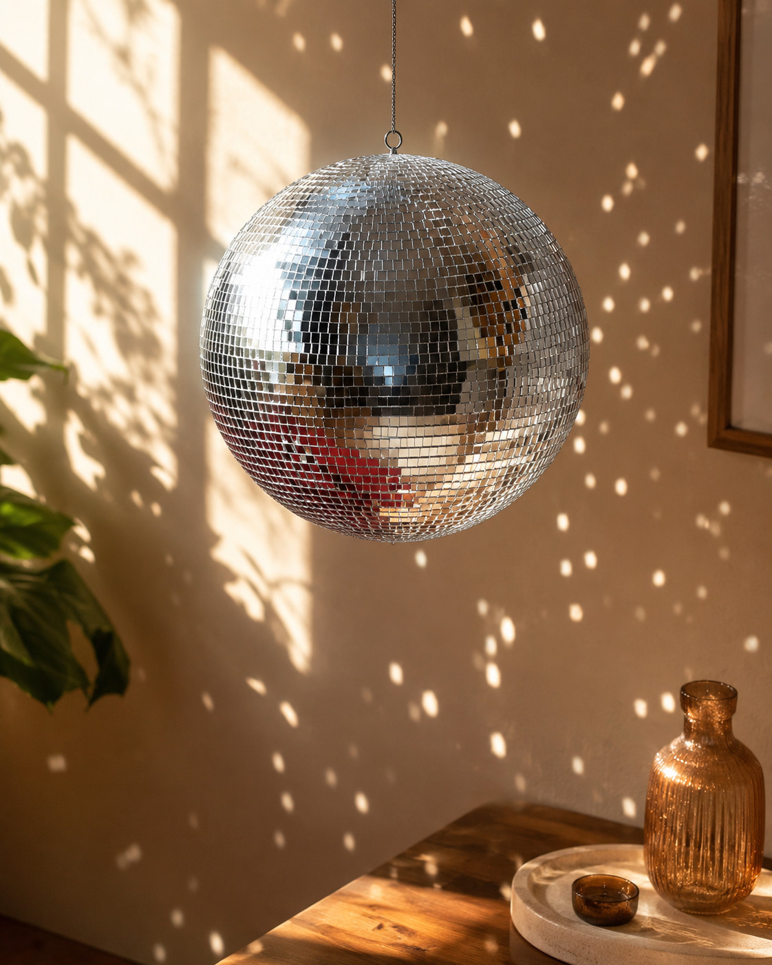 Handmade Rose Gold Disco Ball 8in Mirrored Tabletop Home Decor