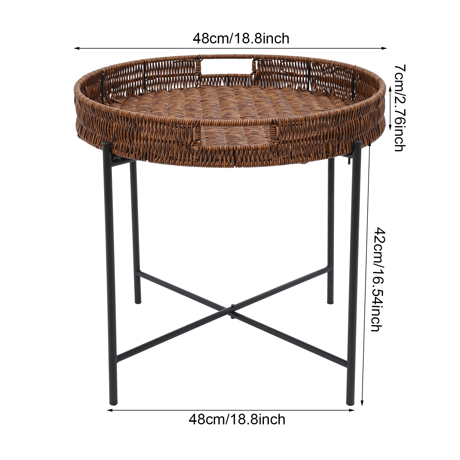 Black, Brown Small Round End Table Indoor Wicker Rattan Side Table,Round Tray