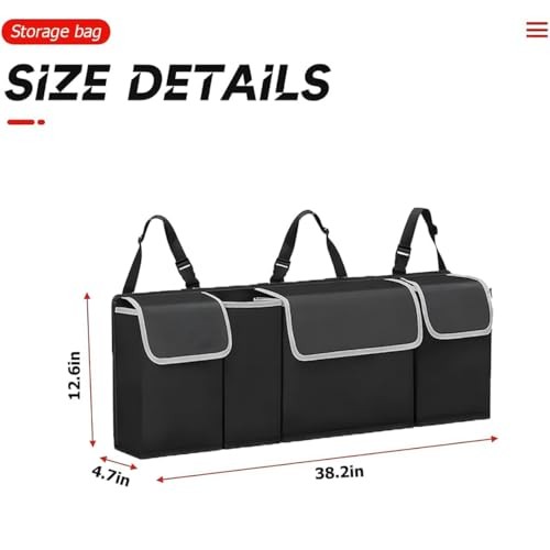 Car Trunk Organizer, Auto Waterproof Sturdy Backseat Hanging Large Black
