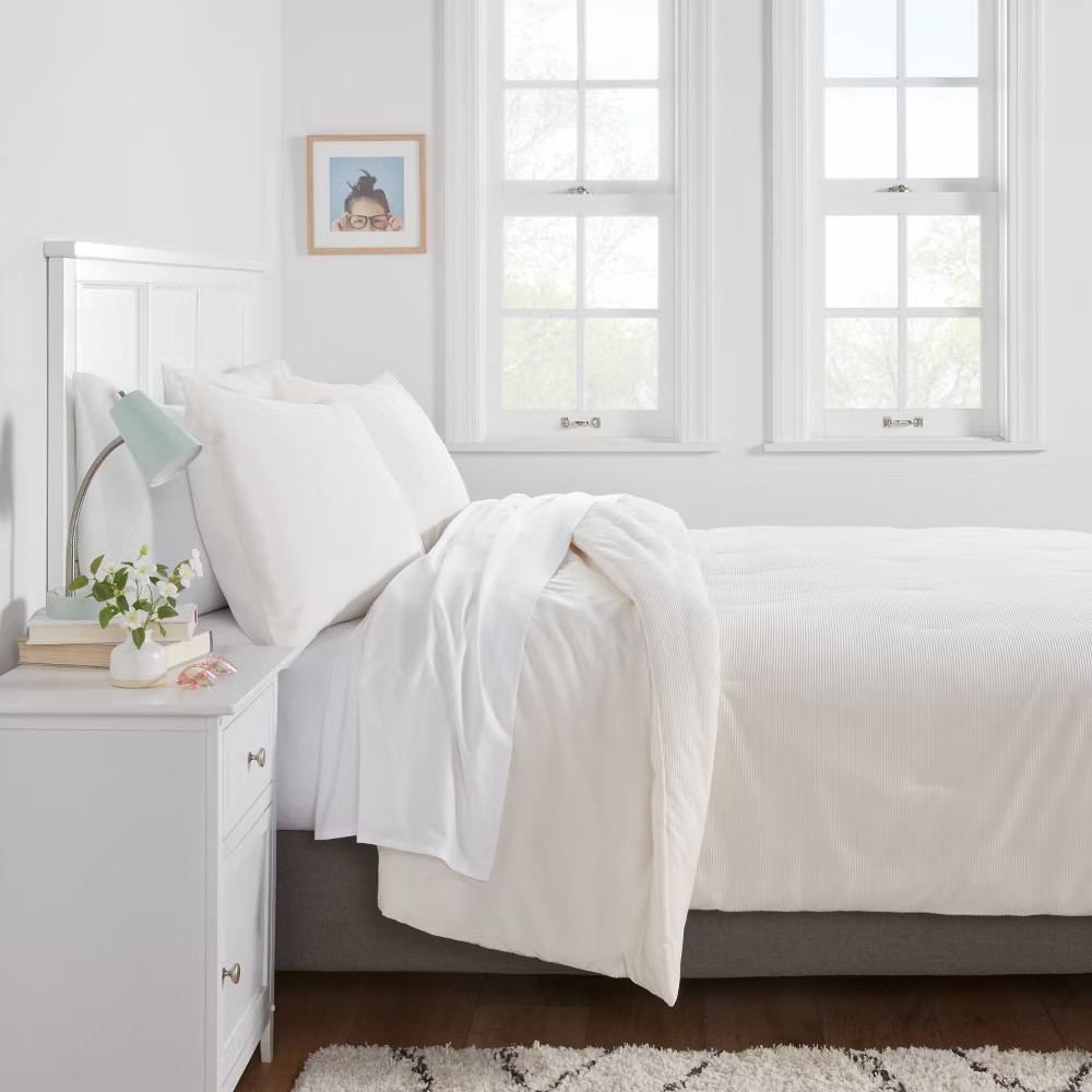 King Corduroy Plush Comforter Ivory - Room Essentials