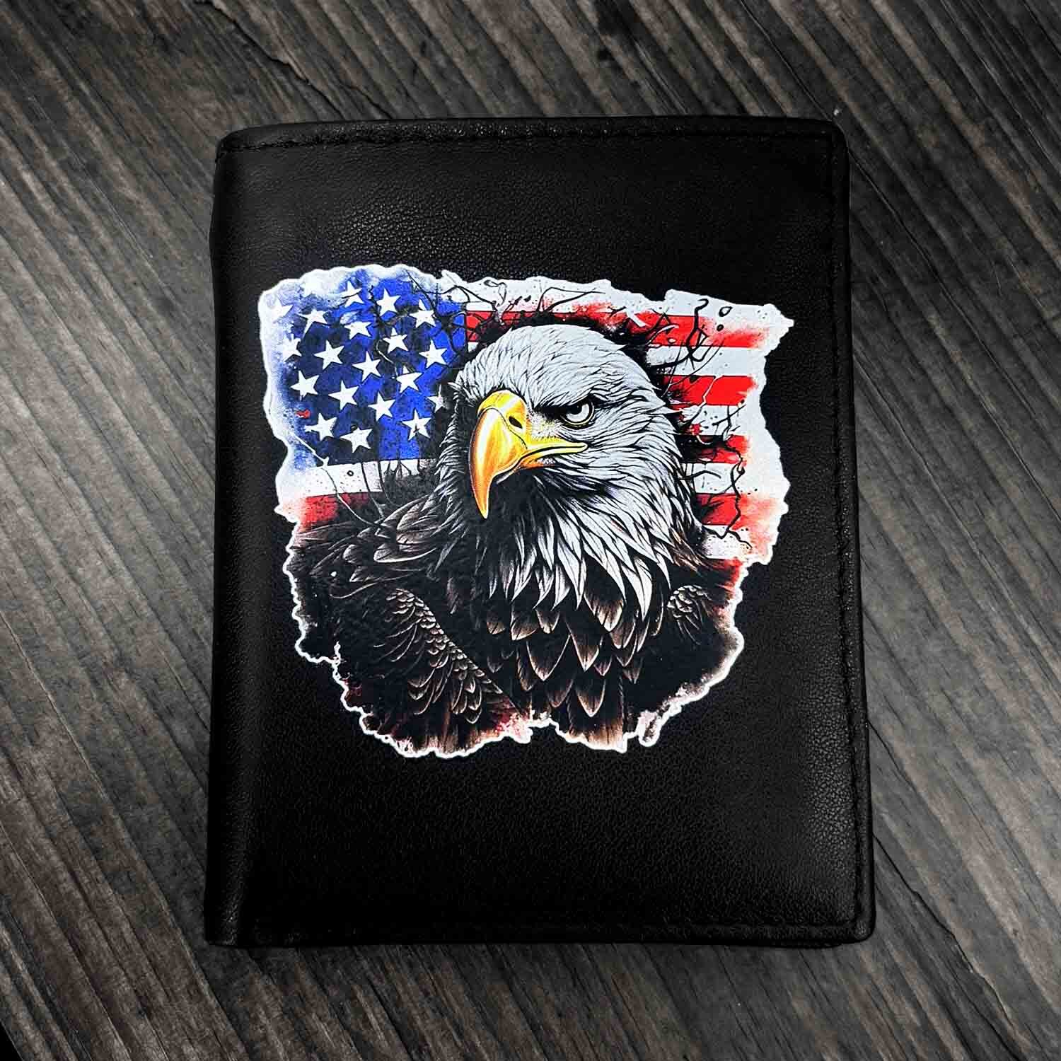 Men's Vintage Biker Leather Bifold Wallet Eagle Design Card Cash Holder Purse
