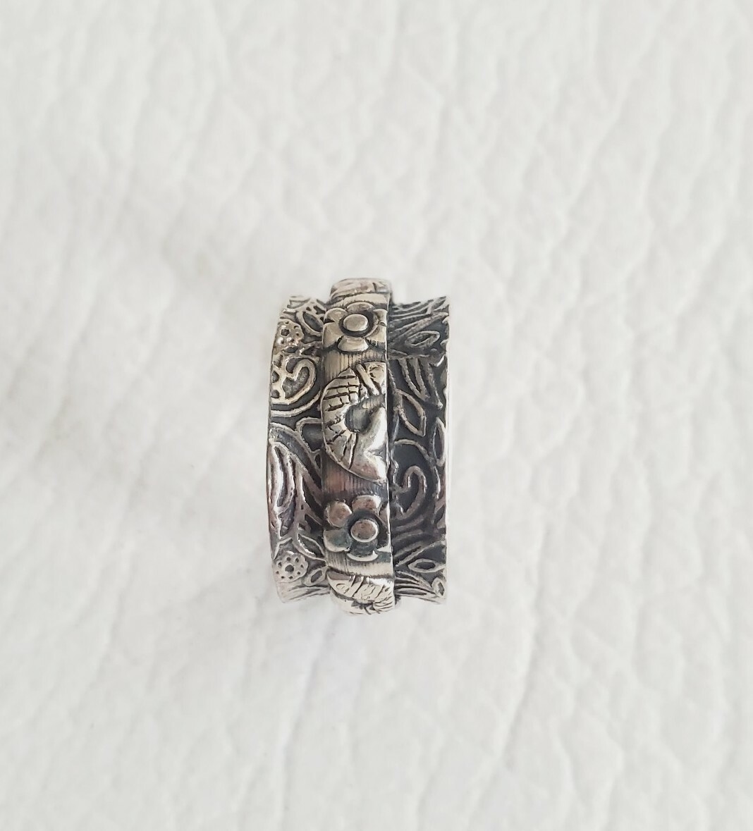 Artisan Crafted Fish Concave Spinner Ring Sterling Silver 925 Nickel Free Sz 6