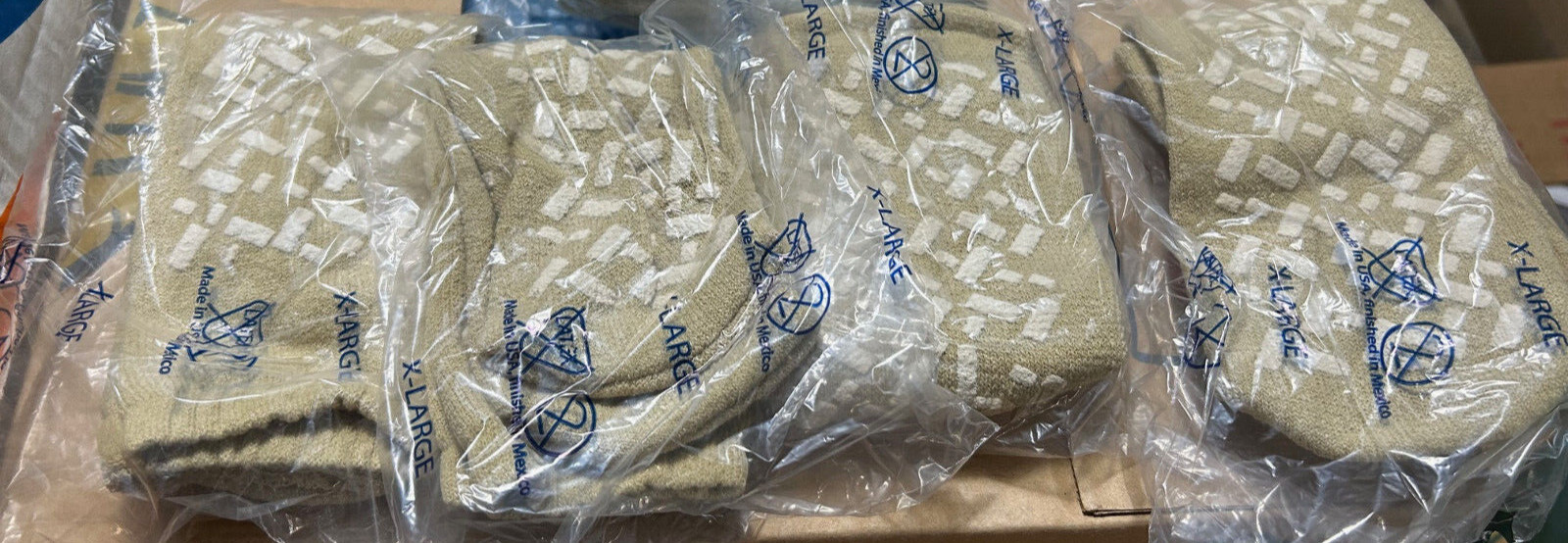 5 pairs Hospital NON slip BEIGE TAN anti-skid socks XL yoga Double Sided Lattice