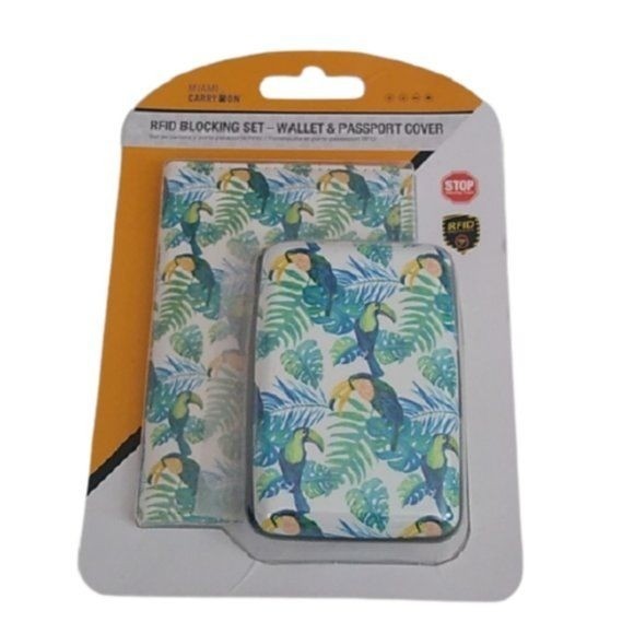 RFID Blocking Wallet & Passport Cover Set, Tropical Birds