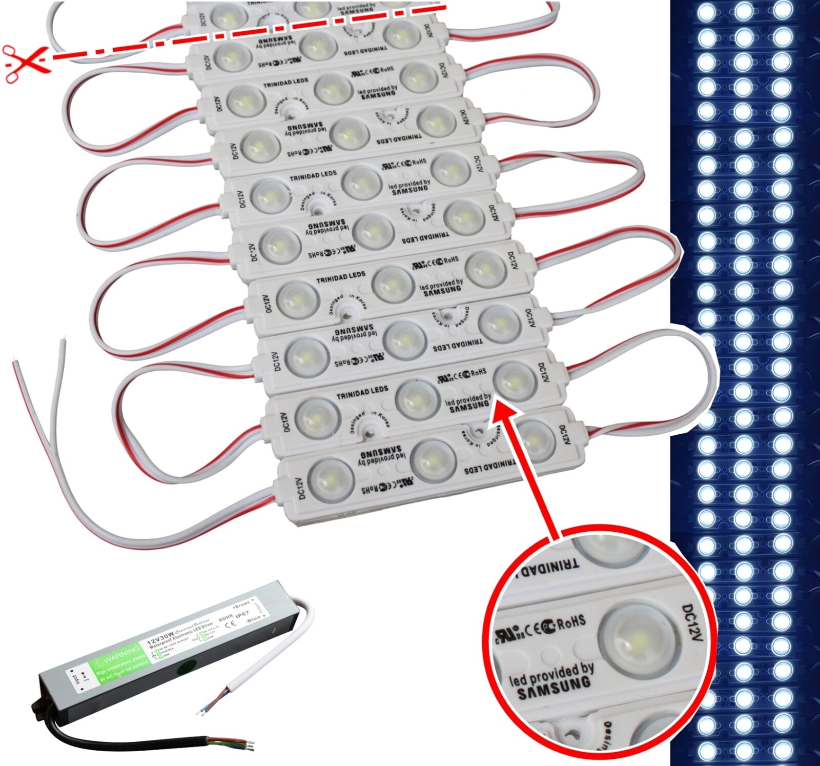 20x-100x 3 LED Samsung Chip Module 10000K White Travo 12V Advertising Lighting