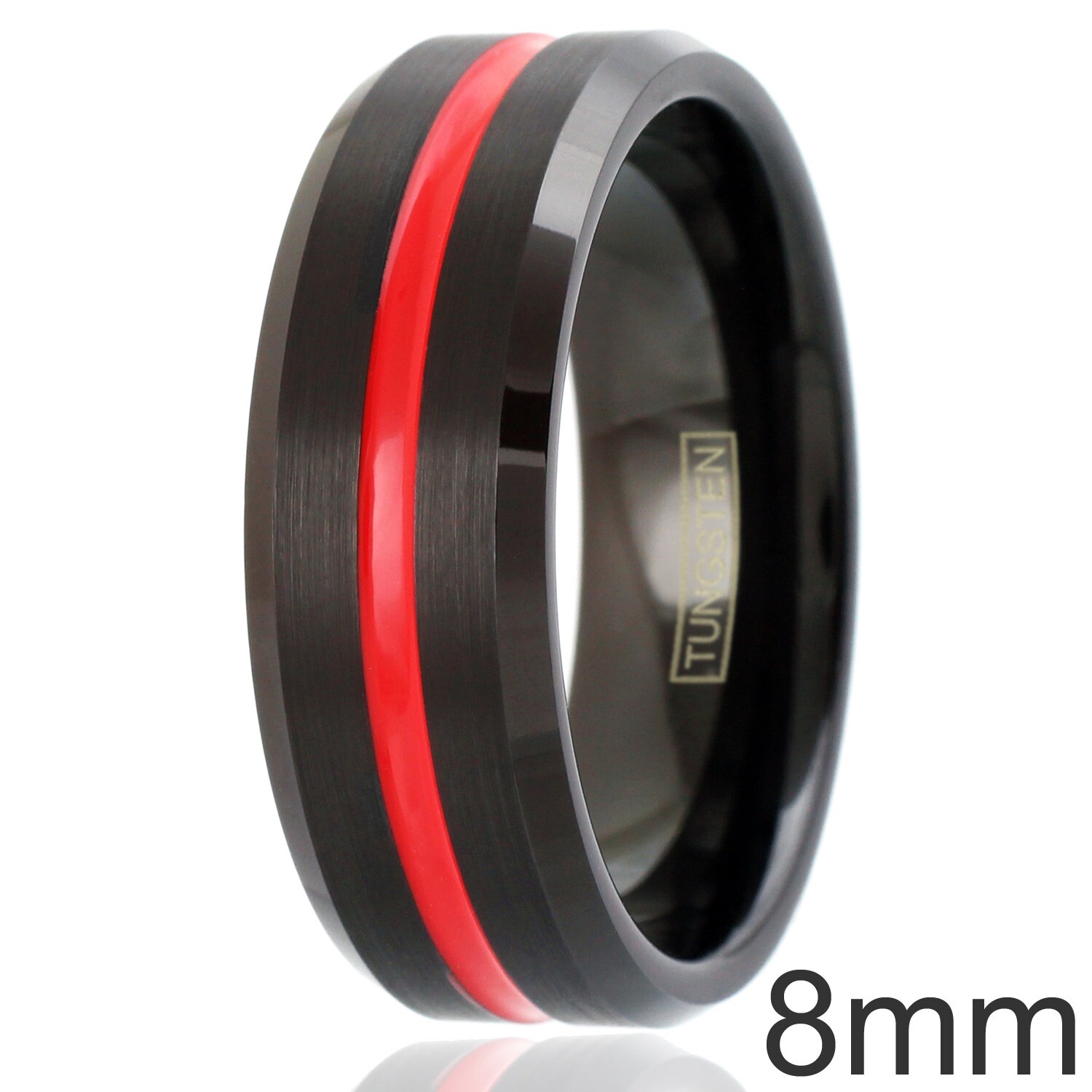 Tungsten Carbide Black Ring Thin Red Line Firefighter First Responder Band