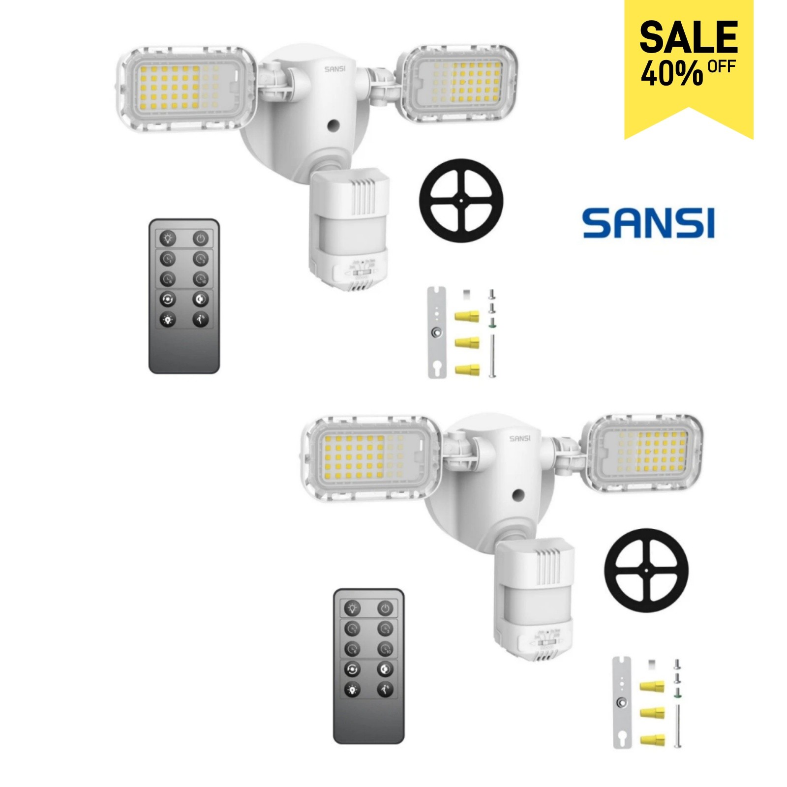 10,000LM LED Security Lights Motion Sensor 90W Outdoor W/Remote Control 2 Pack