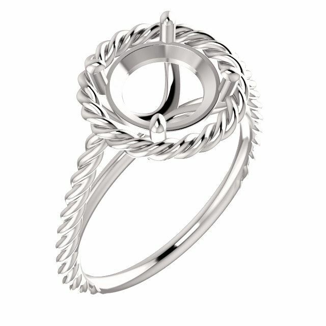 Sterling Silver Round Cut Solitaire Ring Setting - Classic Rope Lasso Style Ring