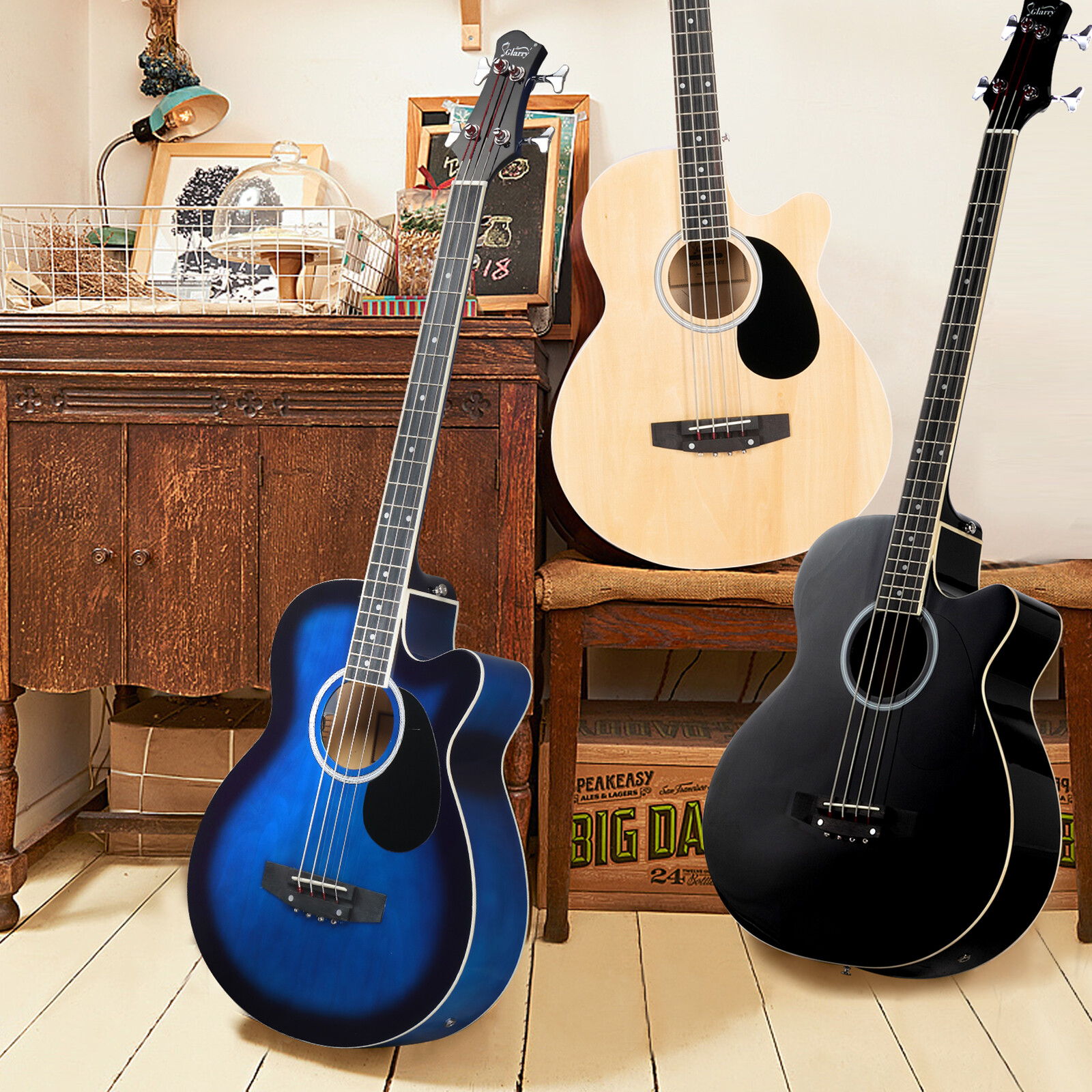 Glarry Cutaway Electric Acoustic Bass Guitar School Band Basswood With Bag