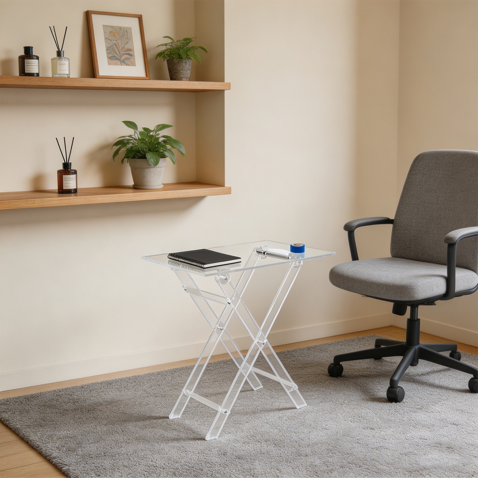 Clear Portable Foldable Side Table, X-Leg Low Table for Bed Sofa Living Room