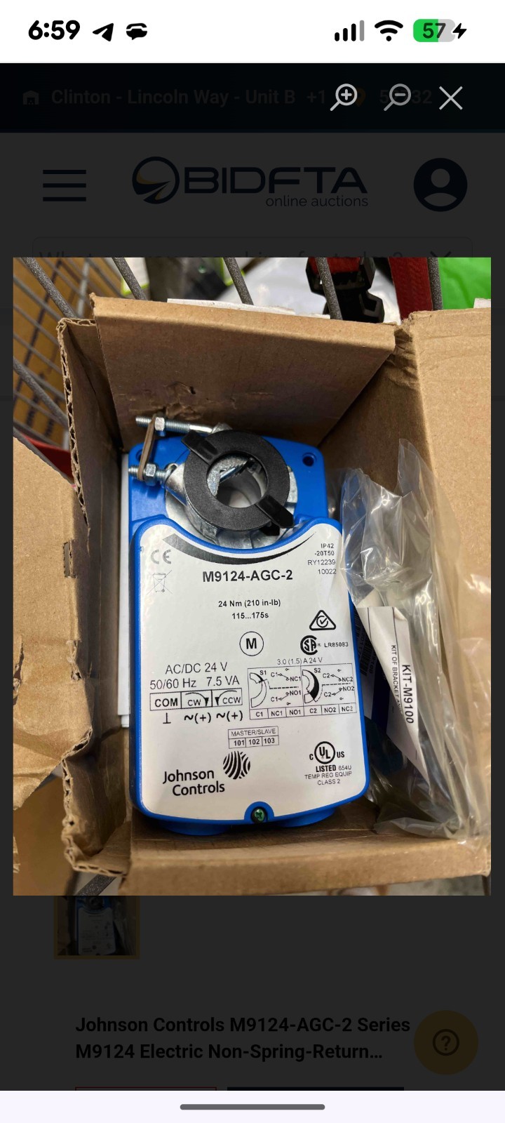 Johnson Controls M9124-AGC-2 Non-Spring Return Damper Actuator 24V w/KIT