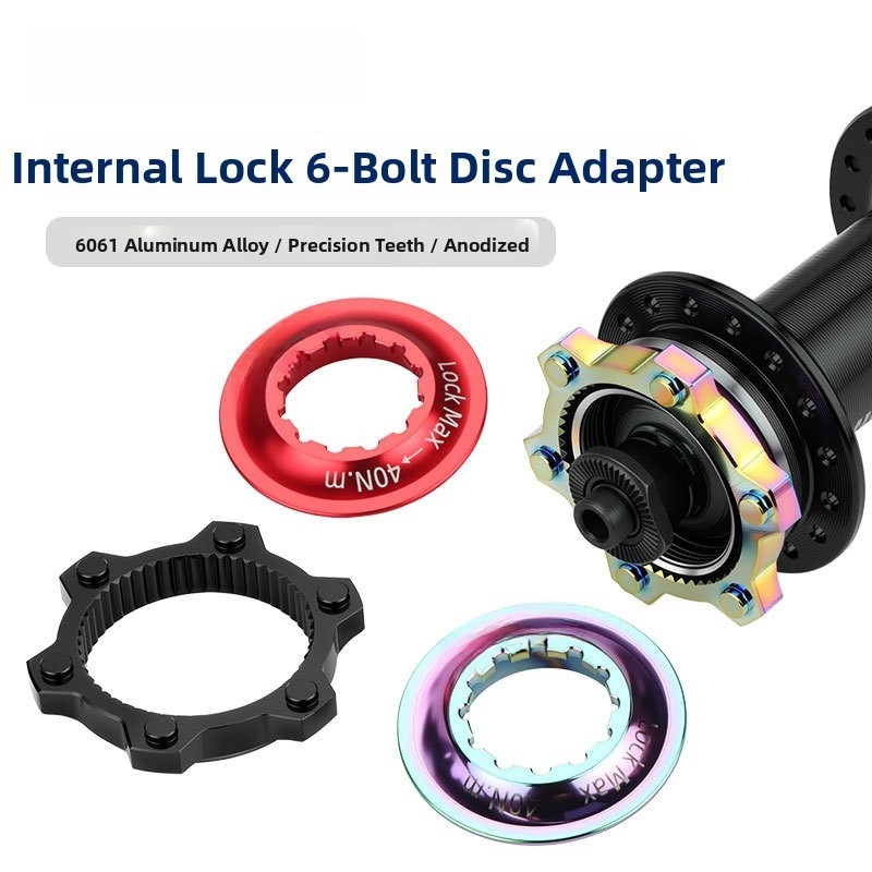 Hub Lock Ring Converter in Black Red Dazzling for Centerlock 6 Bolt Use