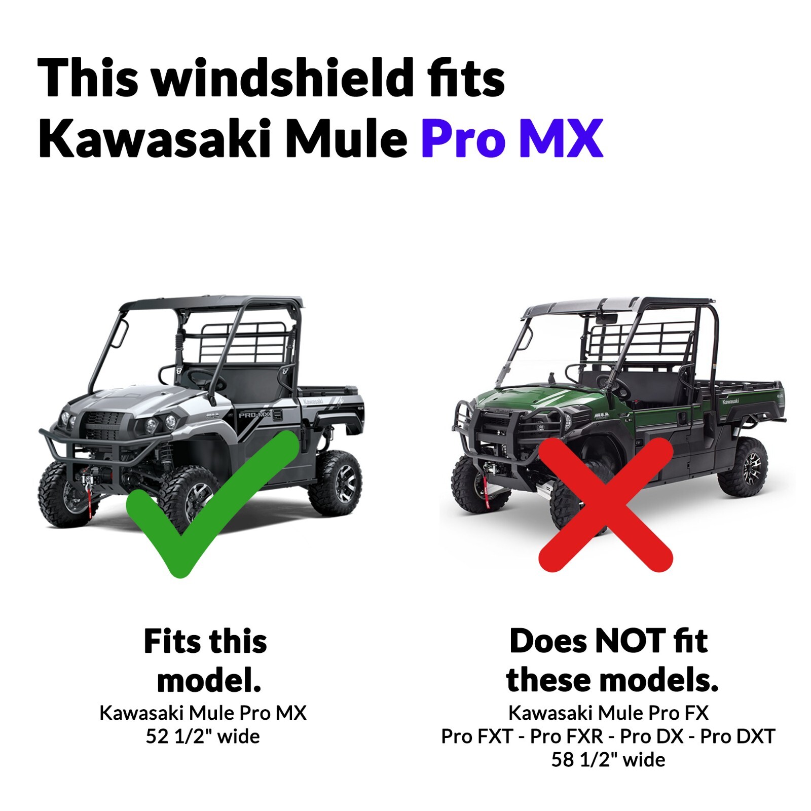 Clearly Tough Kawasaki Mule Pro MX Half Windshield