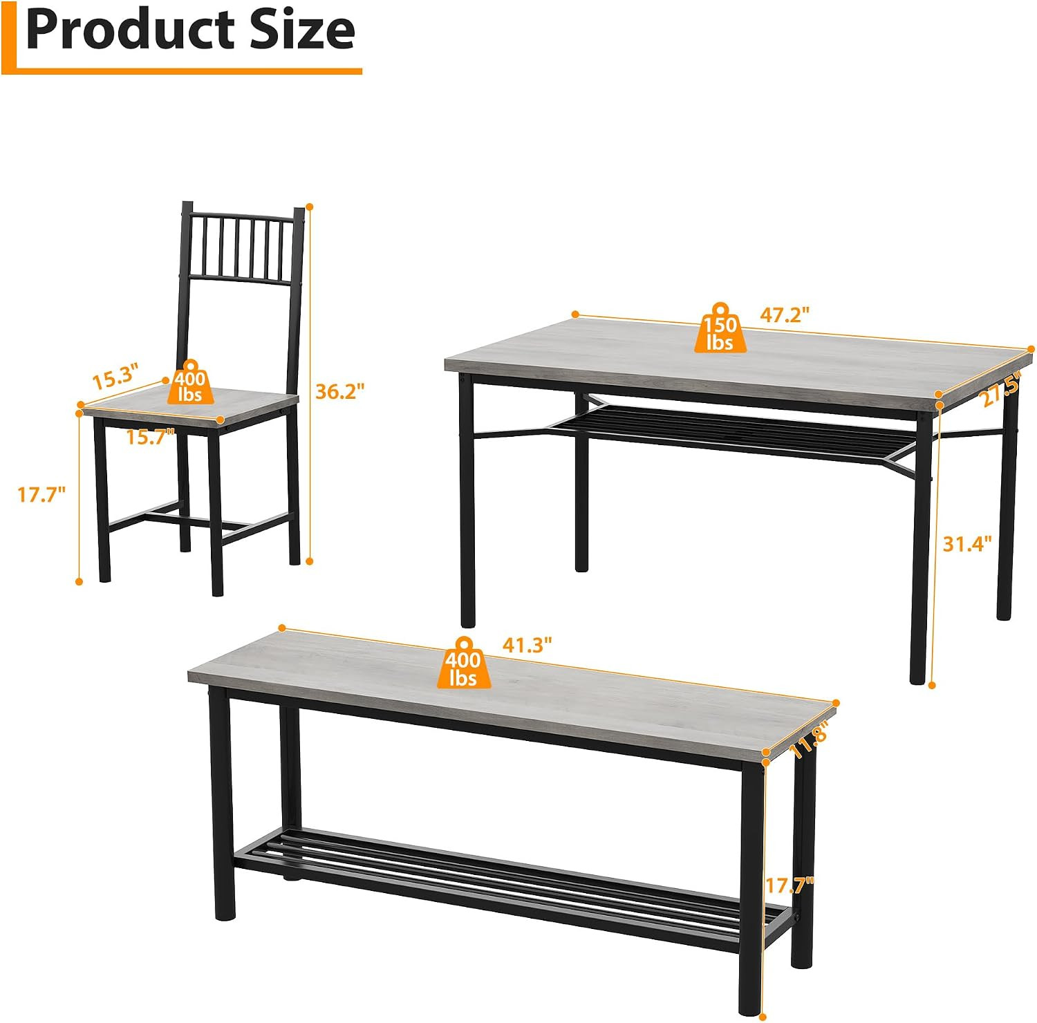 Farmhouse Dining Table Set for 4,Rectangular Kitchen Table with 2 Upholstered Ch