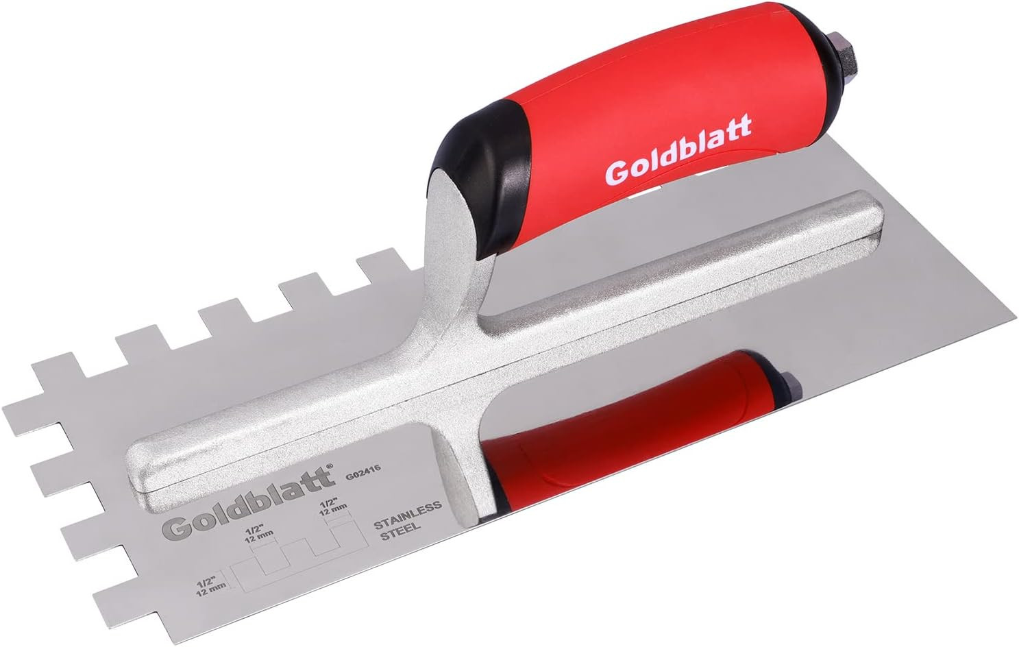 1/2" Square Notch Trowel, Made of Premium Stainless Steel with Soft Grip Handle,