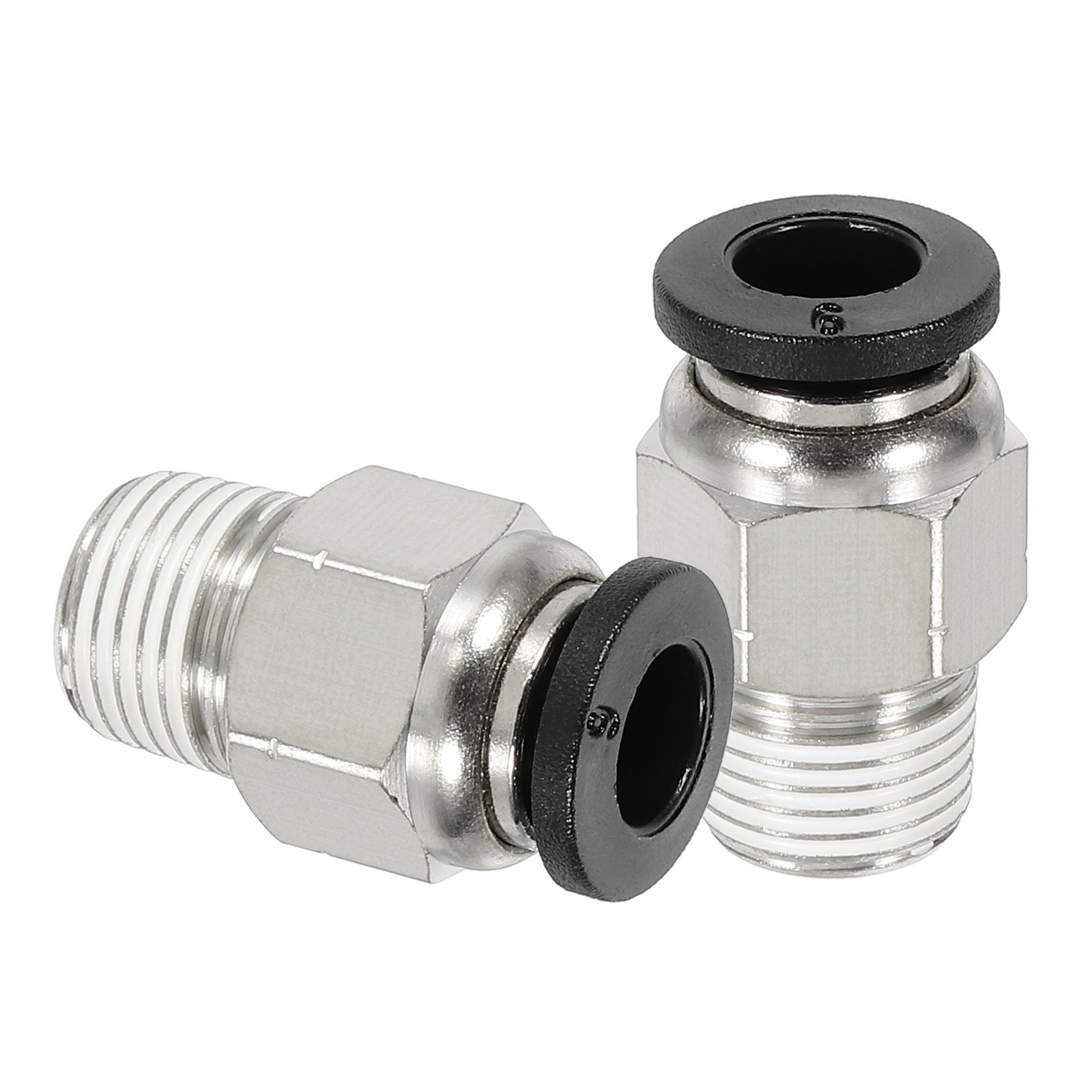 2 Pcs NPT Male 6mm Tube OD x 1/8" NPT Thread Push to Connect Fittings, Black