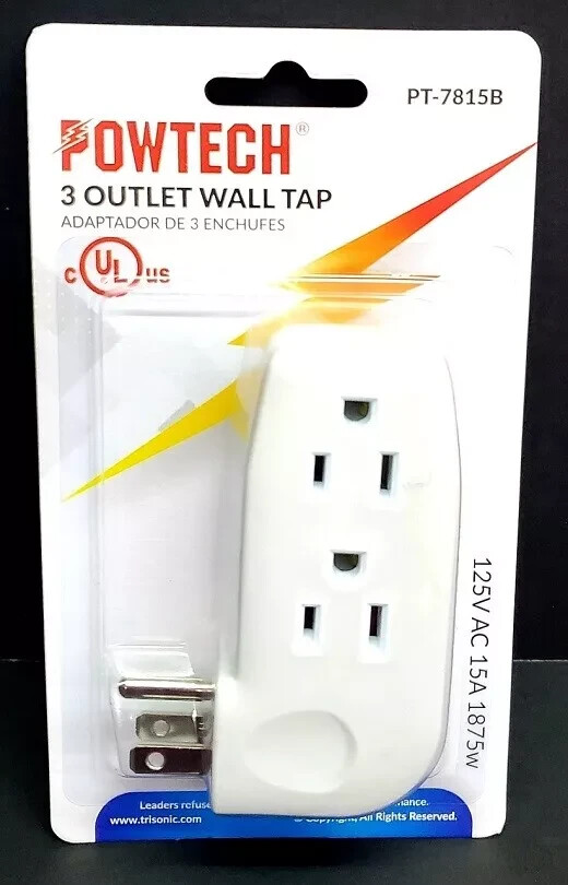 3 Pack "L" Style 3-Way Grounded Electrical Outlet Wall Plug Power Splitter