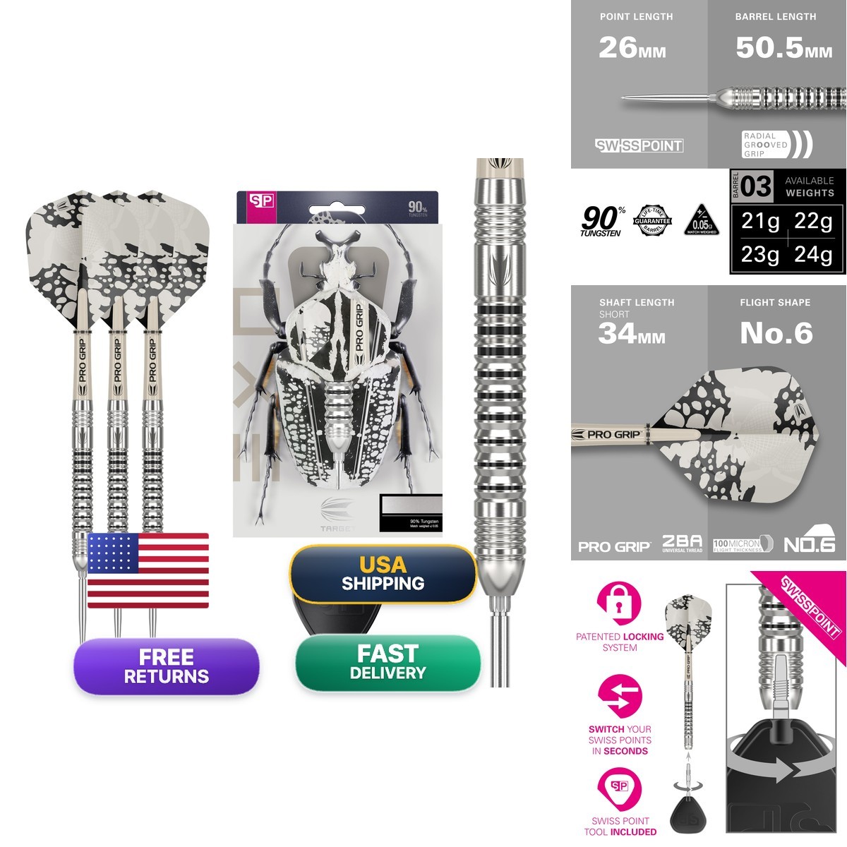 Target Darts Exo Edition 90 Tungsten Steel Tip Darts Set 23G Barrel Sp03 Steel