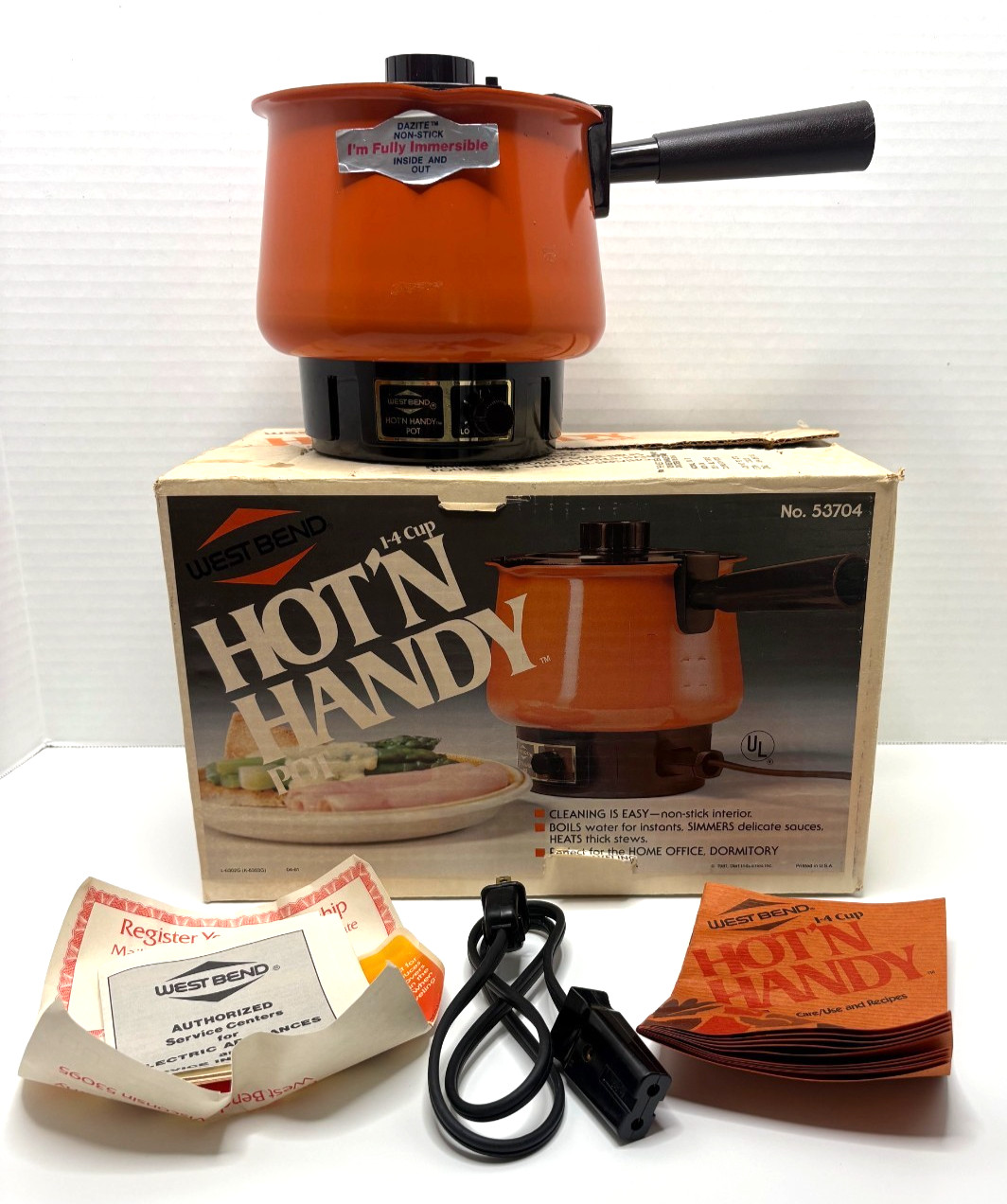 Vintage WEST BEND Hot’n Handy Pot 32 oz. Orange & Brown--Made in USA--In Box