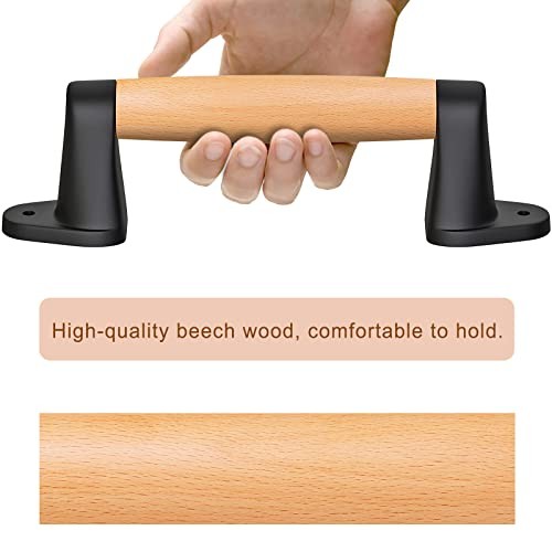 9'' Barn Door Pull Handle Wood Handle 9 Inch Black Plastic Brackets (2 Pack)