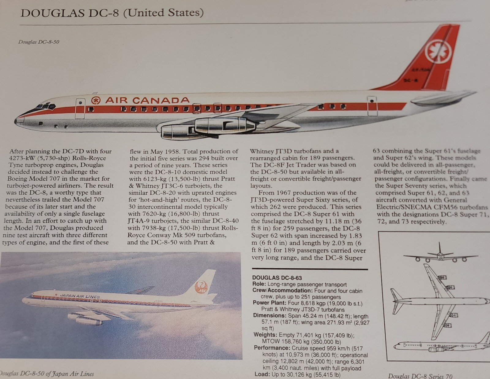 Douglas DC-8 DC 8 Aircraft Picture Out of Print Article Spec Sheet Wall Art