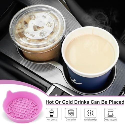 SINGARO Silicone Car Cup Holder Coasters, Non-Slip Cup Holders, 4 Pack Pink