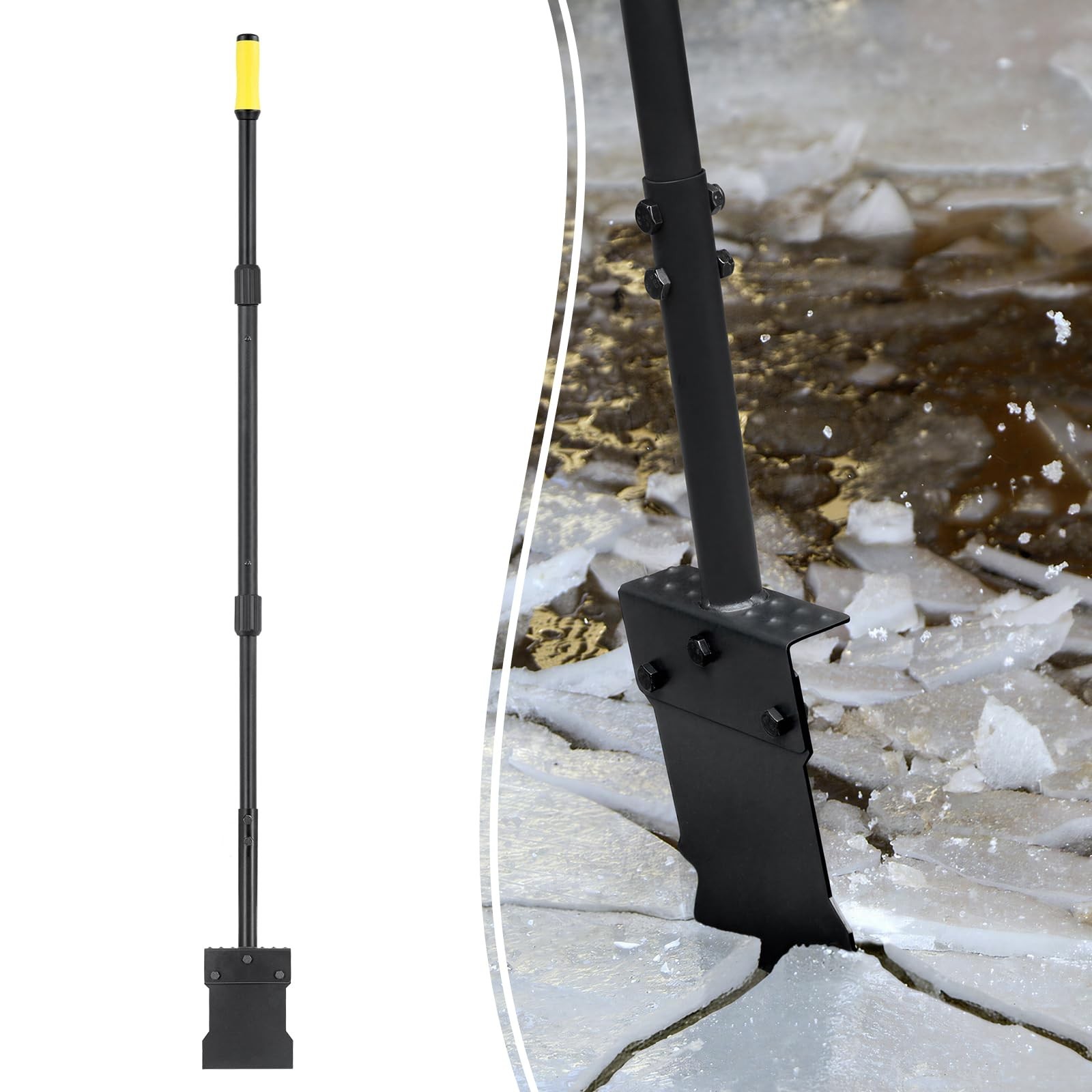 Metal Snow Shovel 58’’, Heavy Duty Ice Scraper for Driveway, Snow Ic